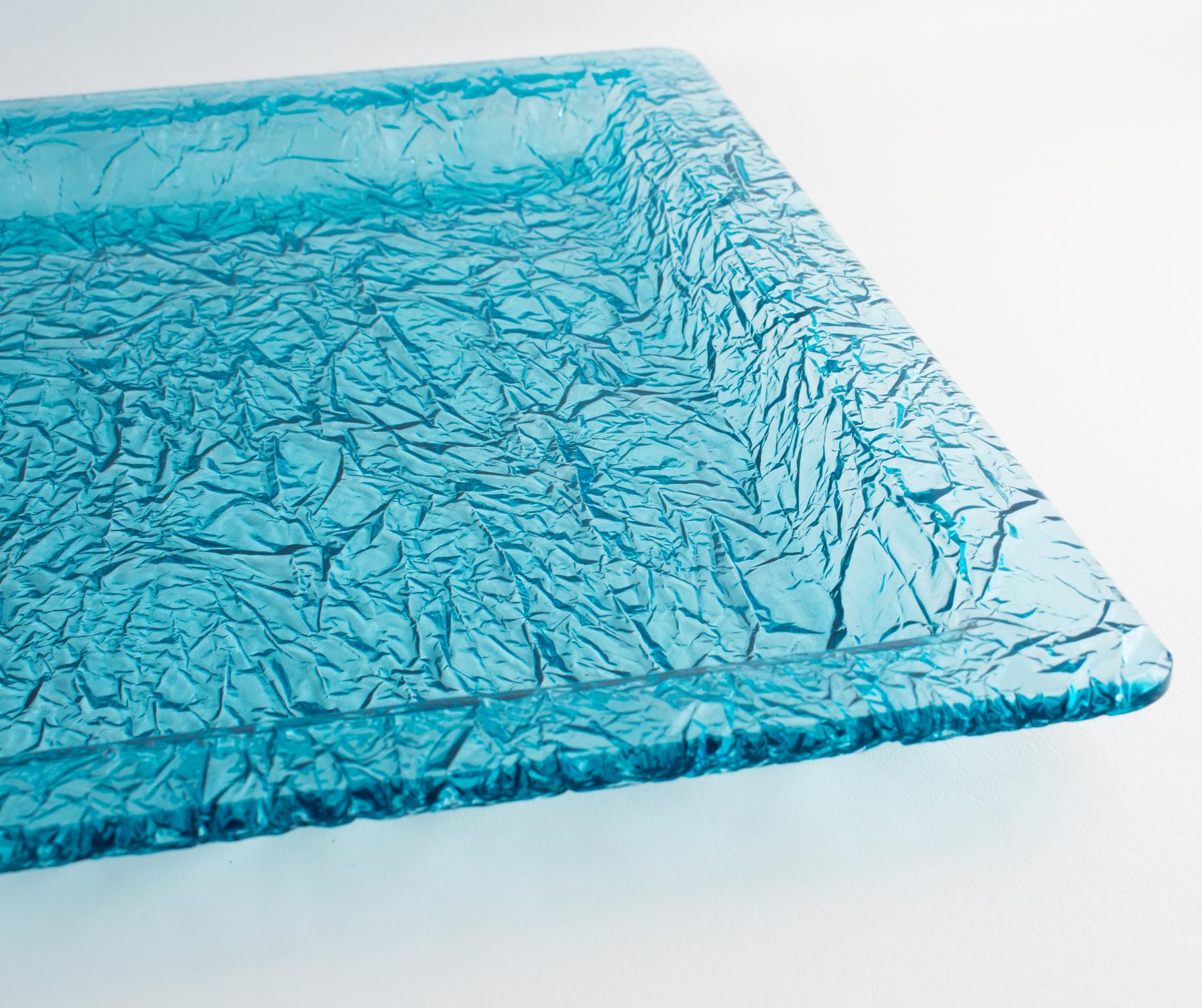 Willy Rizzo Style Ice Effect Turquoise Lucite Barware Serving Tray For Sale 2