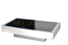 Willy Rizzo Style Italian Brushed Steel & Black Mirror Glass Coffee Table 1970