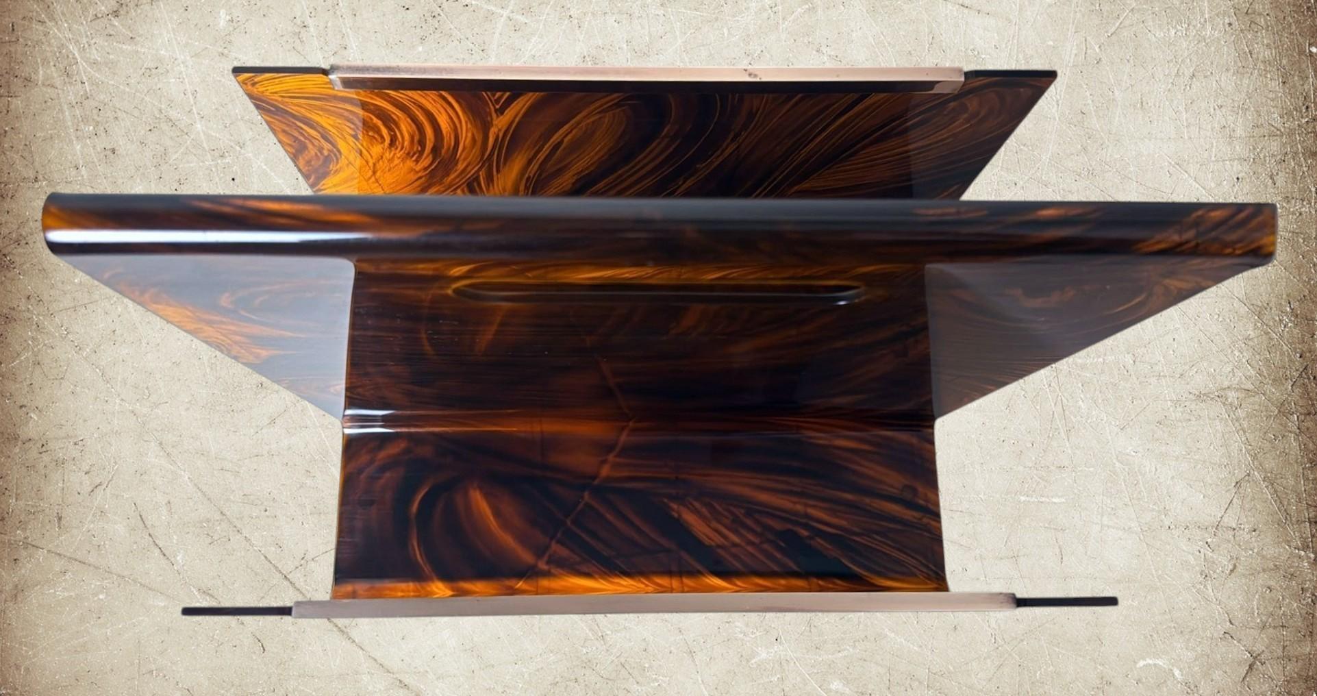 Willy Rizzo Style Italian Tortoiseshell Plexiglass And Brass Magazine Rack For Sale 7