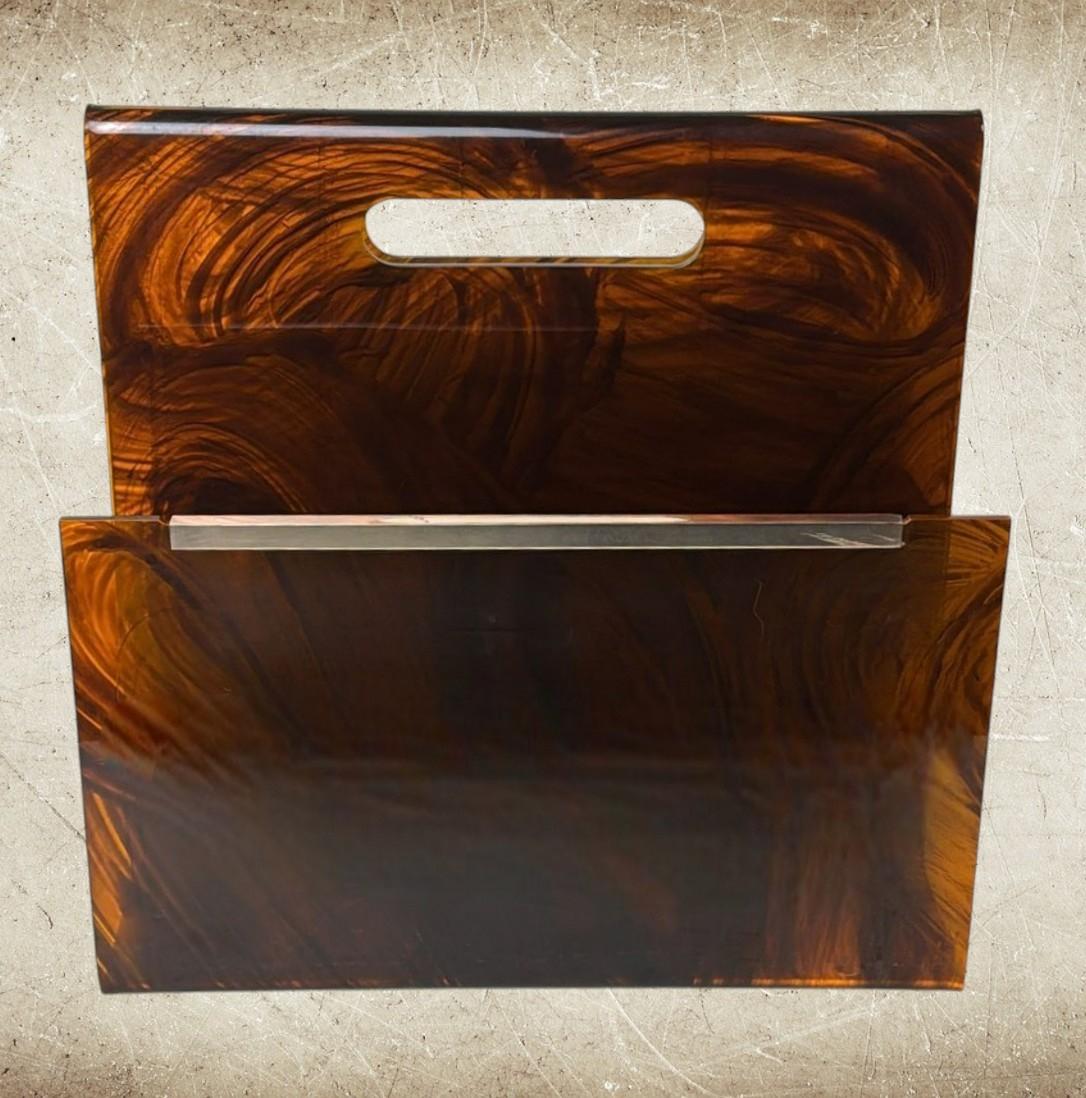 Willy Rizzo Style Italian Tortoiseshell Plexiglass And Brass Magazine Rack For Sale 3