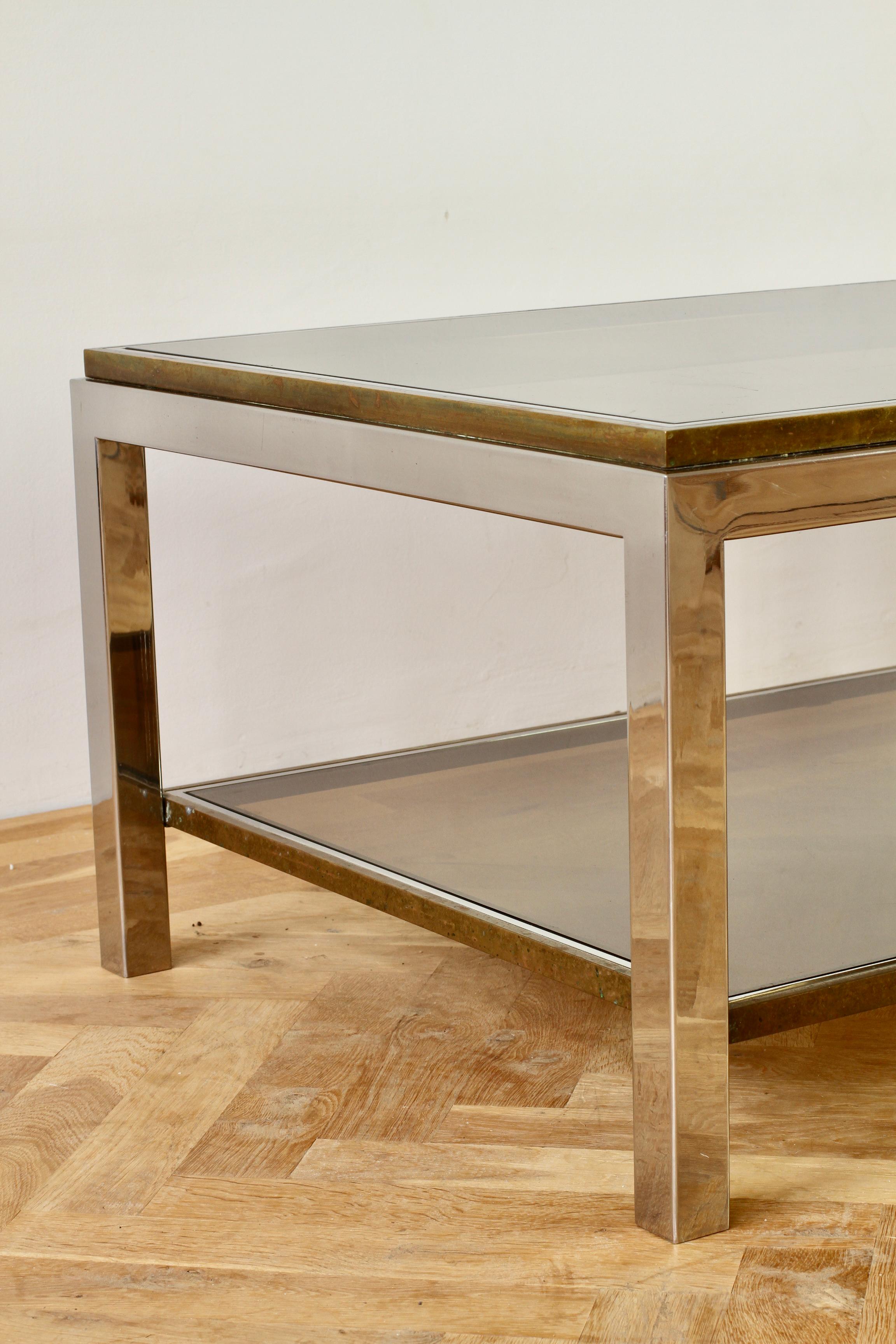 Willy Rizzo Style Mid-Century Brass and Chrome Bicolor Coffee Table, circa 1970s For Sale 3
