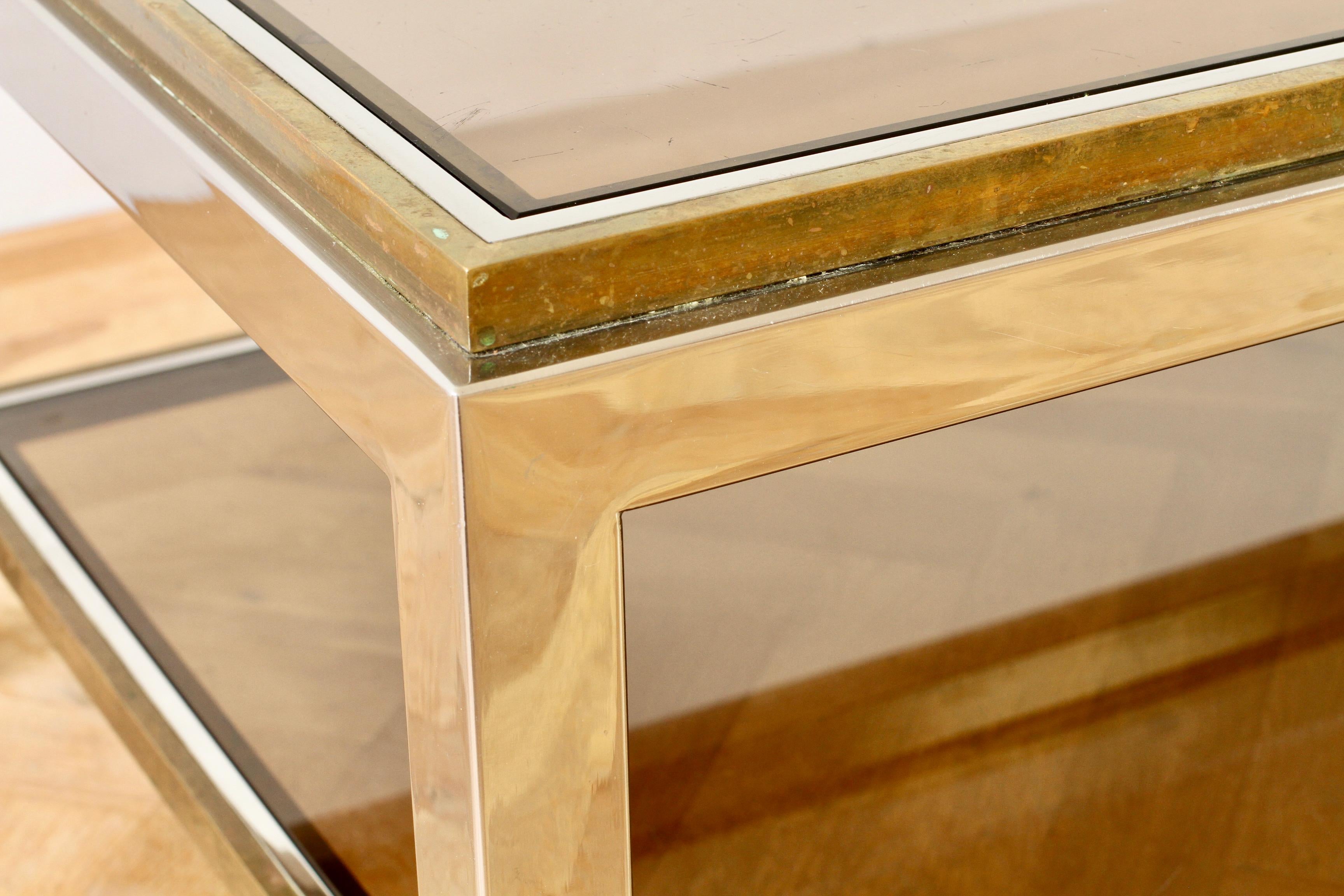Willy Rizzo Style Mid-Century Brass and Chrome Bicolor Coffee Table, circa 1970s For Sale 4