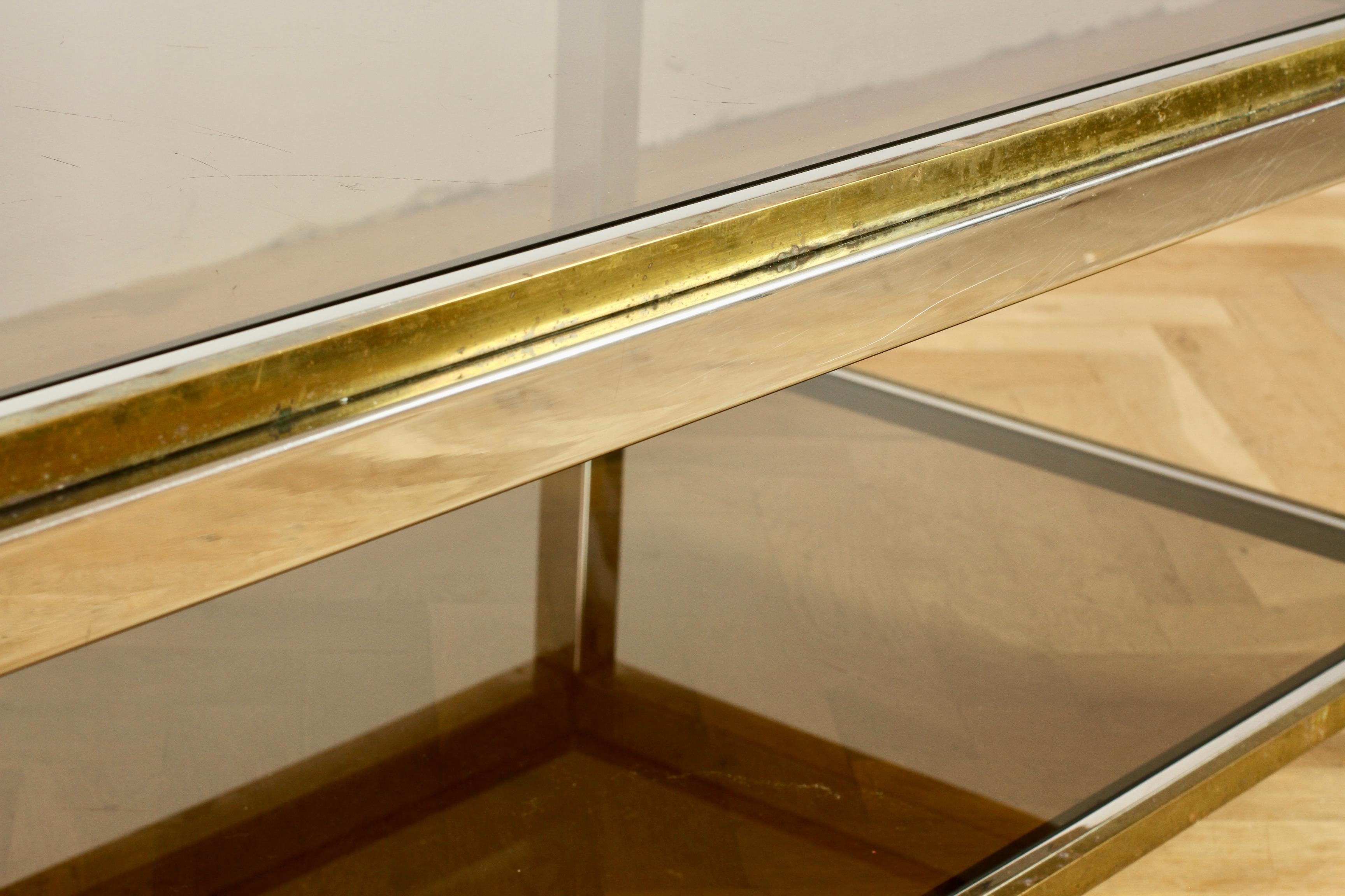 Willy Rizzo Style Mid-Century Brass and Chrome Bicolor Coffee Table, circa 1970s For Sale 7