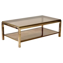 Willy Rizzo Style Mid-Century Brass and Chrome Bicolor Coffee Table, circa 1970s