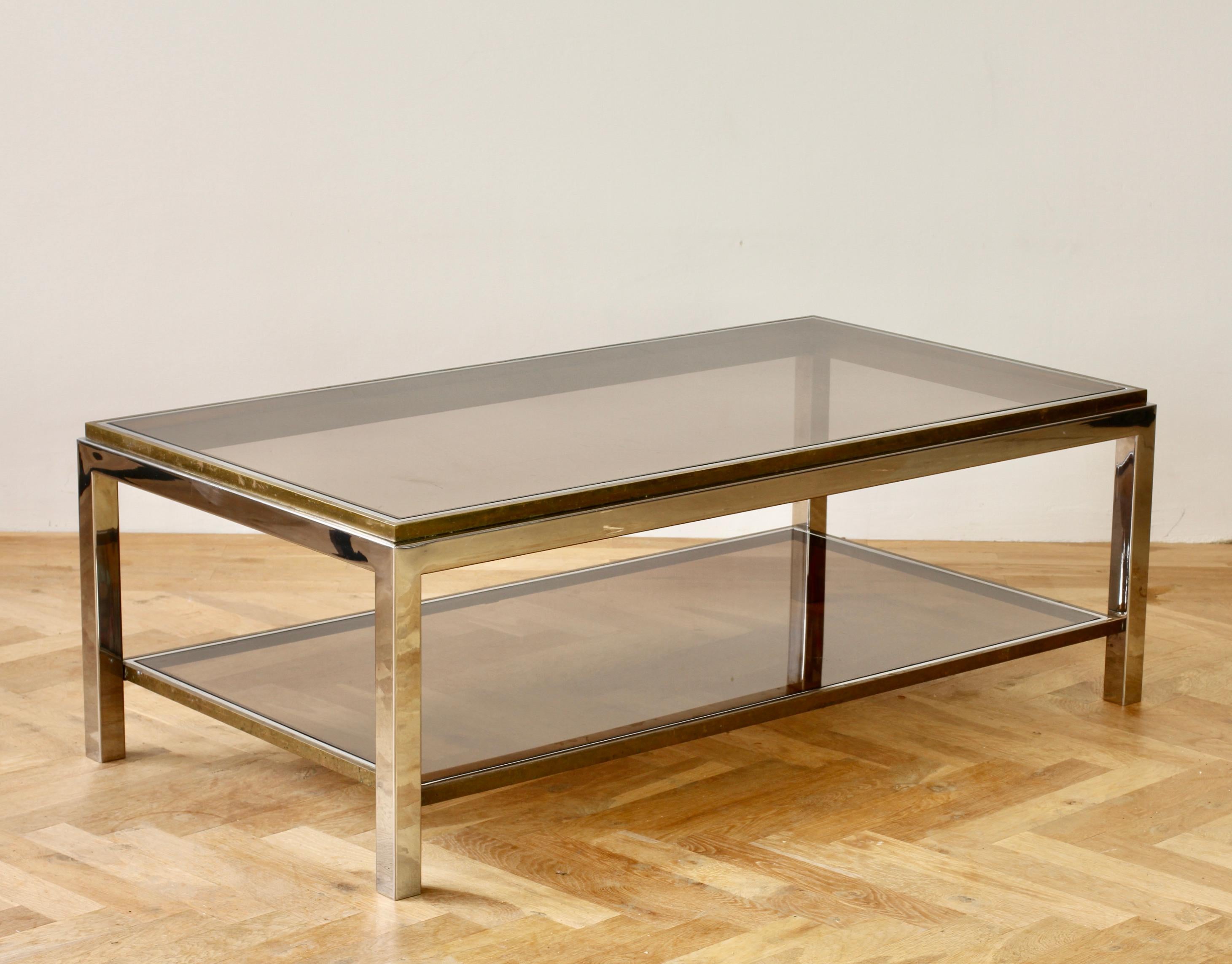 Mid-Century Modern Willy Rizzo Style Mid-Century Brass and Chrome Bicolor Coffee Table, circa 1970s For Sale