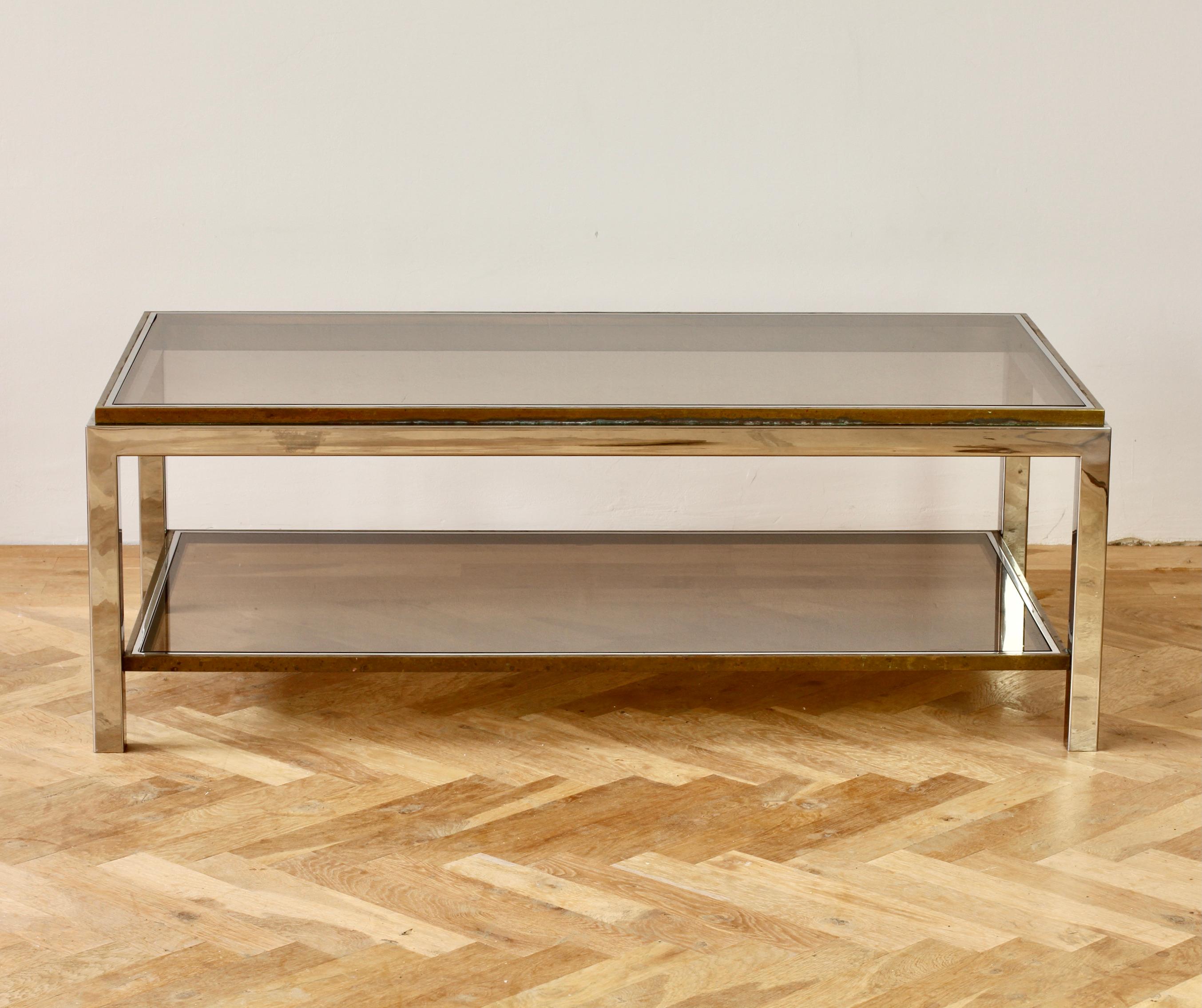 Willy Rizzo Style Mid-Century Brass and Chrome Bicolor Coffee Table, circa 1970s In Good Condition For Sale In Landau an der Isar, Bayern