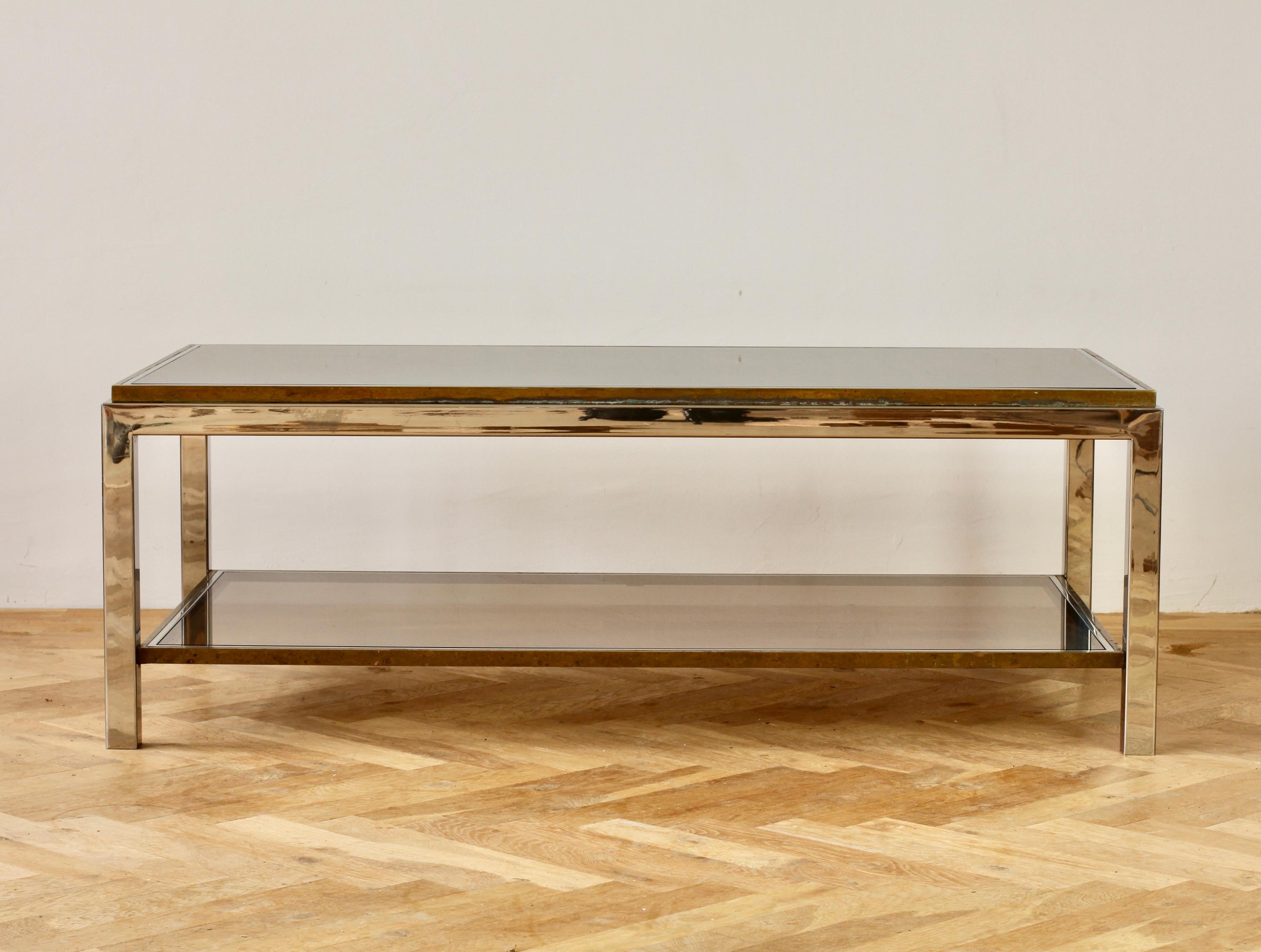 Willy Rizzo Style Mid-Century Brass and Chrome Bicolor Coffee Table, circa 1970s For Sale 1