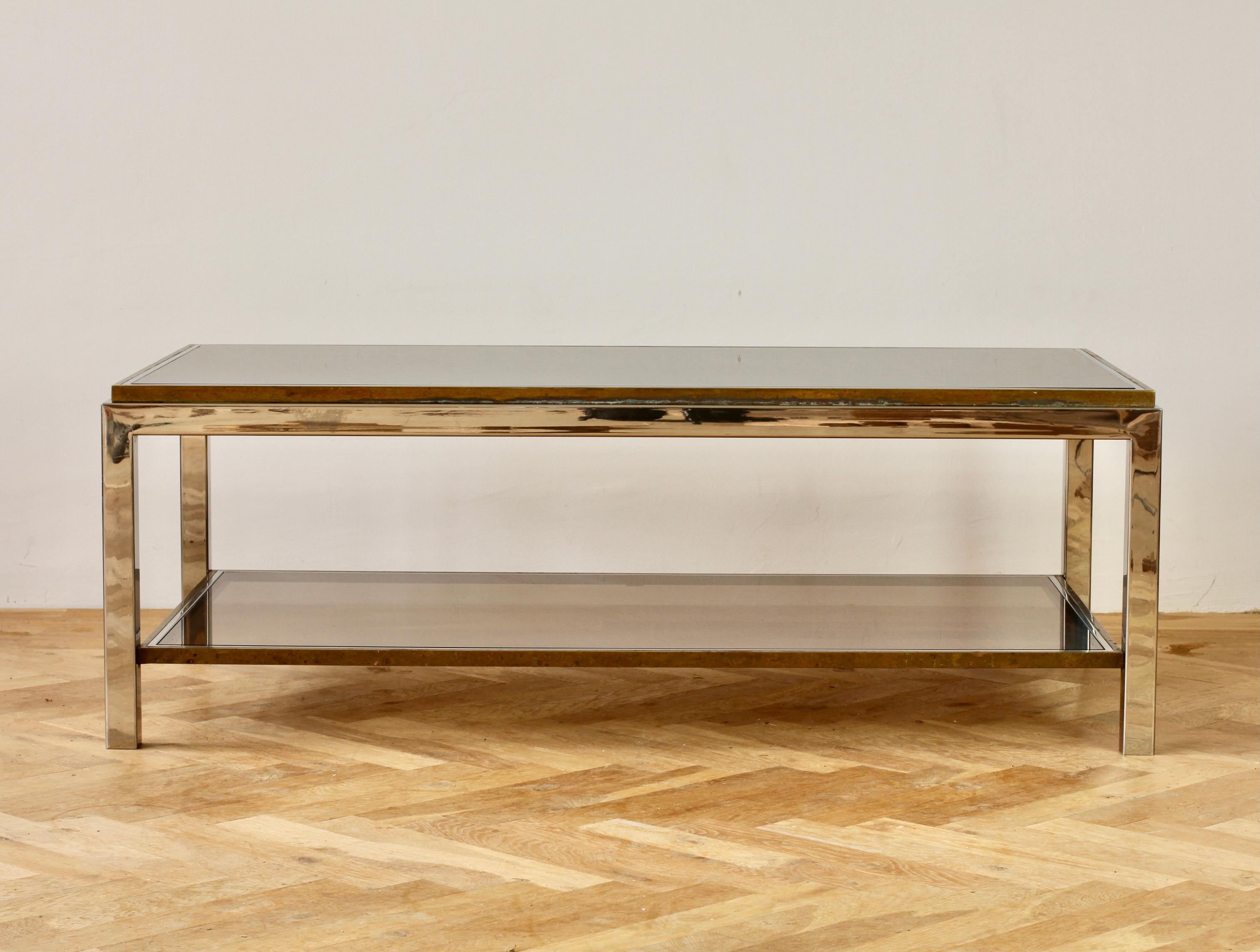 Willy Rizzo Stil Mid-Century Messing und Chrom Bicolor Couchtisch, circa 1970er Jahre im Angebot 1