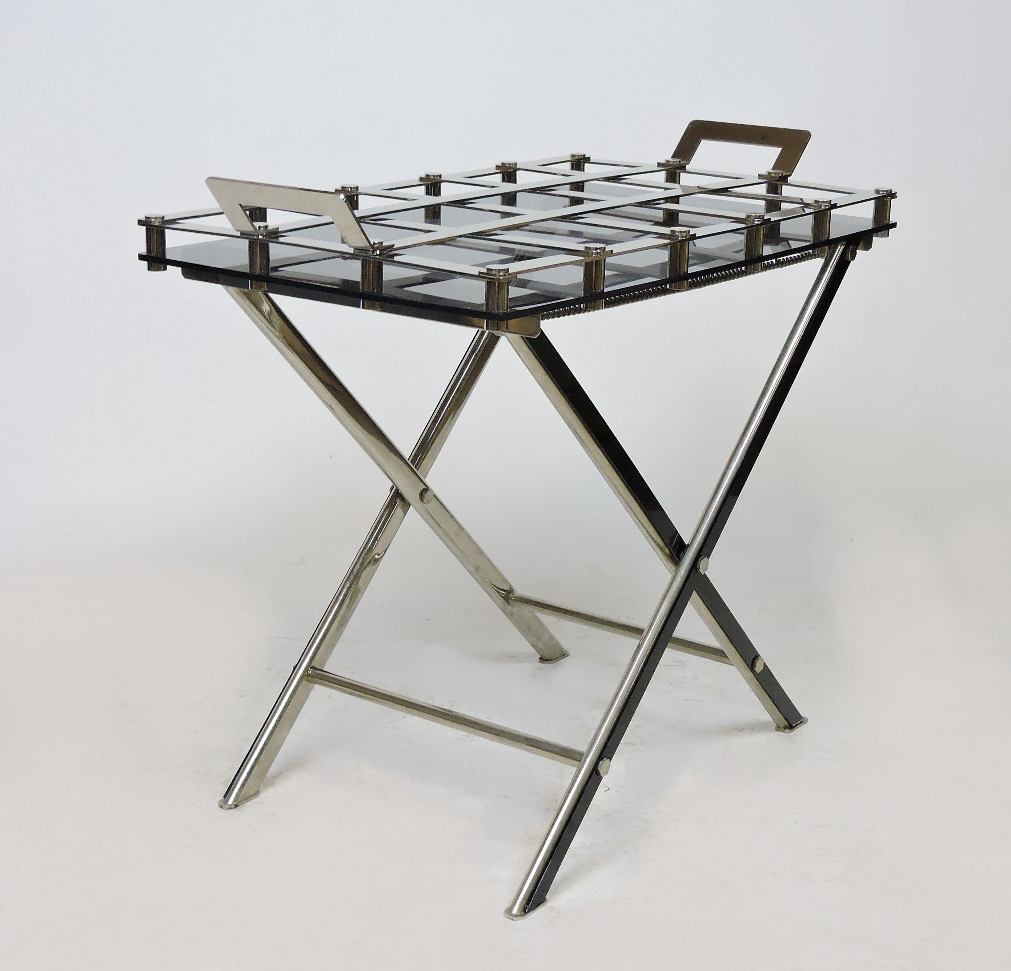 Midcentury Chrome Bar or Butlers Tray Table with Folding Stand Willy Rizzo Style 4
