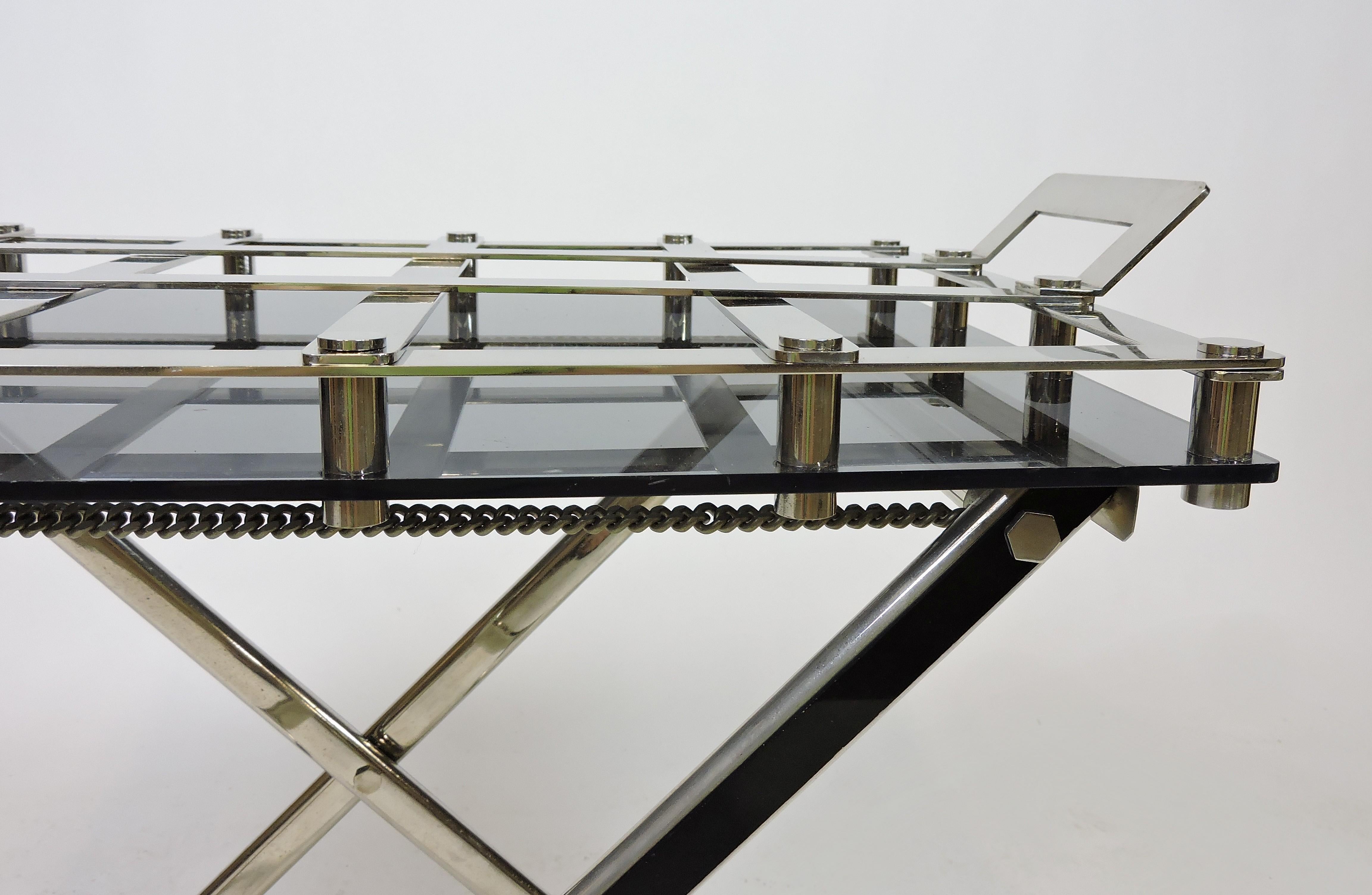 Mid-20th Century Midcentury Chrome Bar or Butlers Tray Table with Folding Stand Willy Rizzo Style