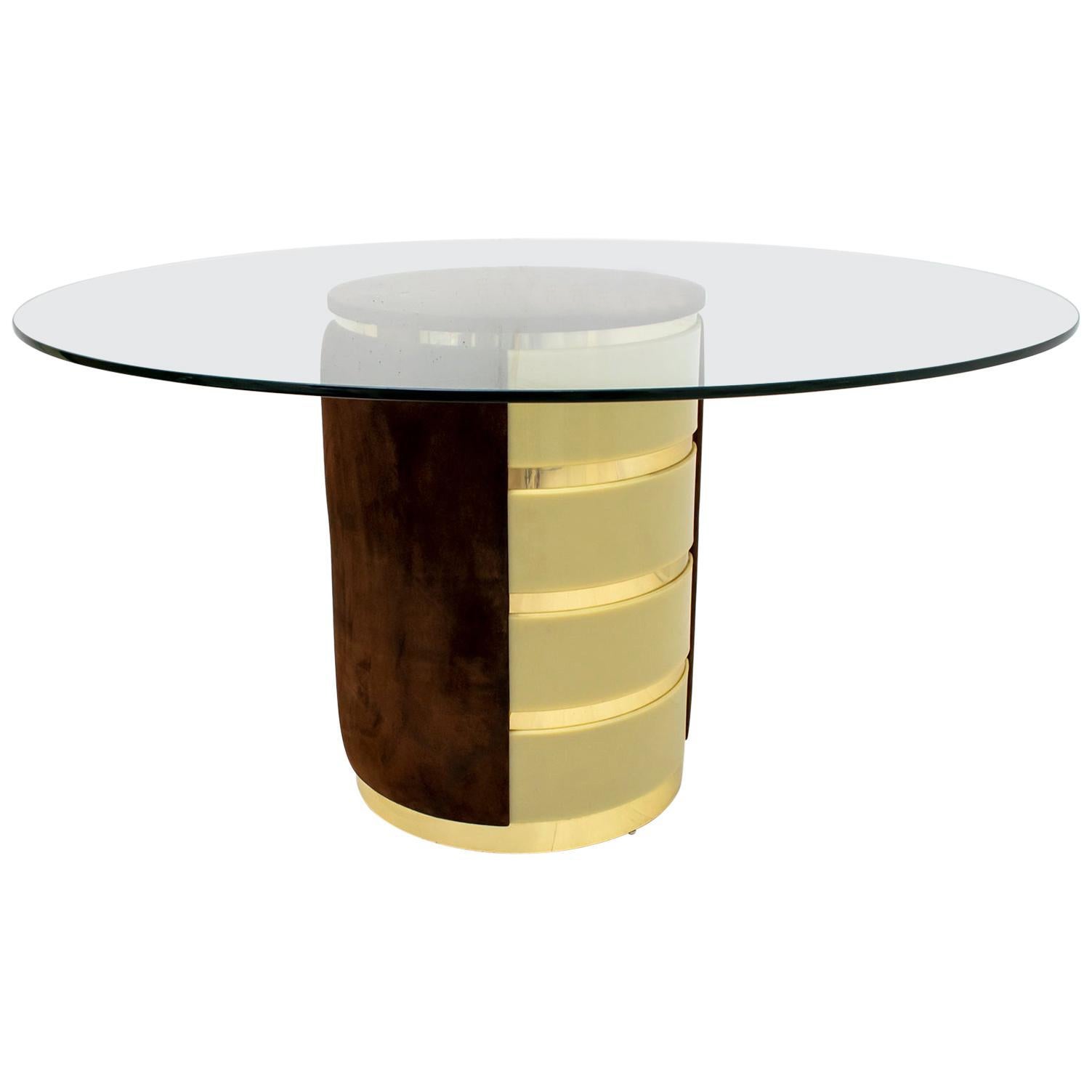 Table de salle à manger italienne de style Willy Rizzo, mi-siècle moderne, en daim et plexiglas