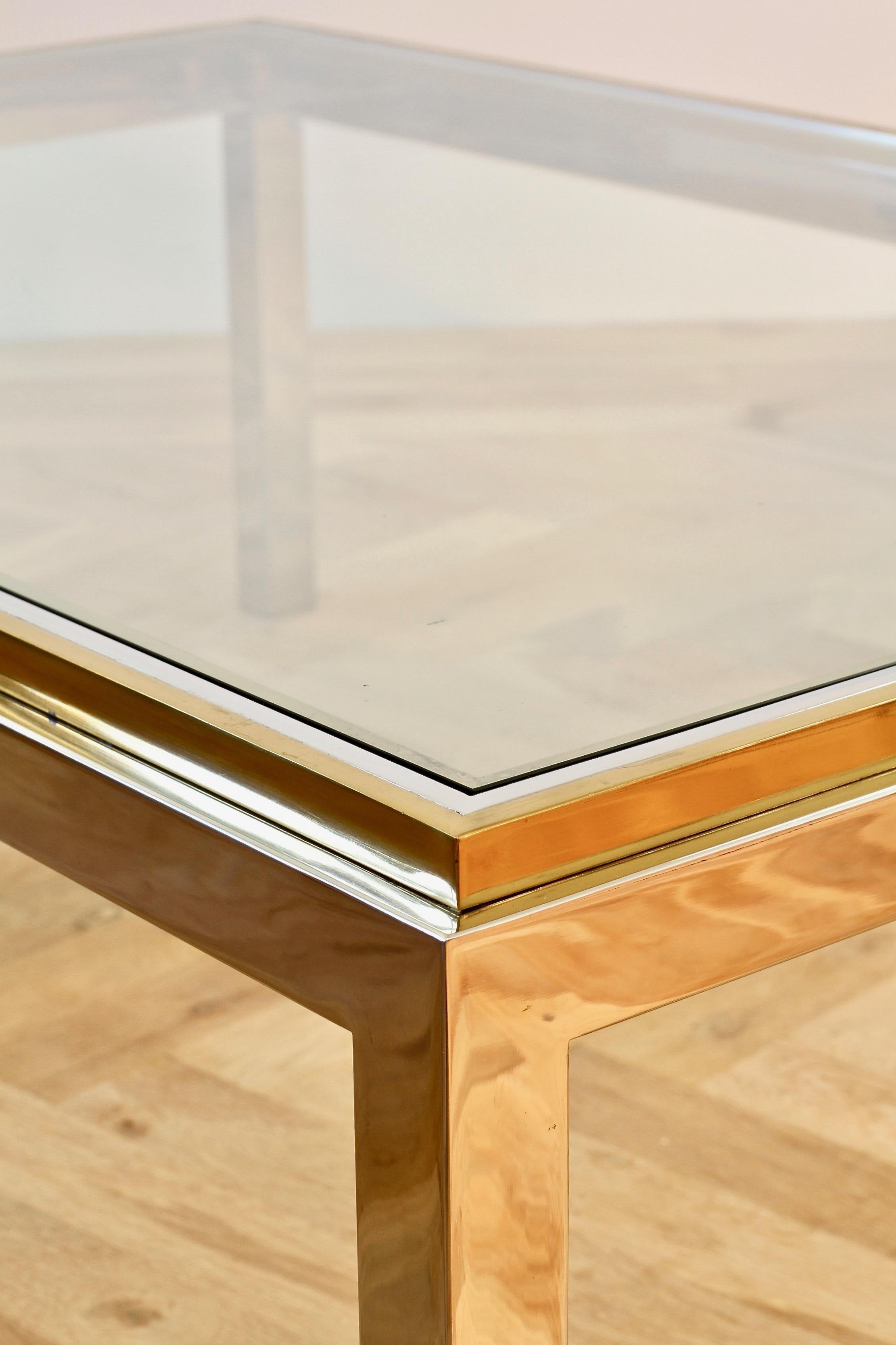 Metal Willy Rizzo Style Midcentury Brass and Chrome Bicolor Coffee Table, circa 1970s