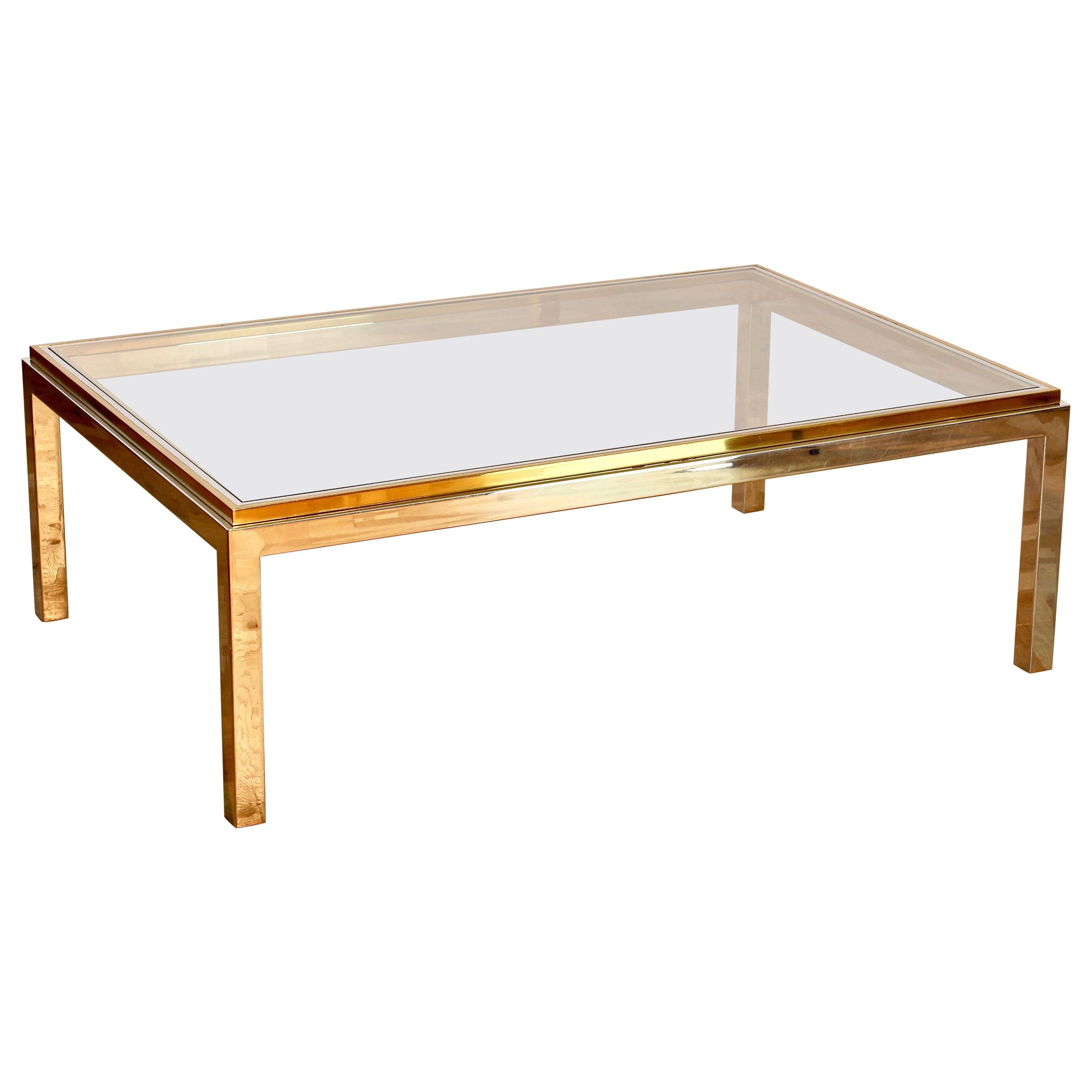 Willy Rizzo Style Midcentury Brass and Chrome Bicolor Coffee Table, circa 1970s