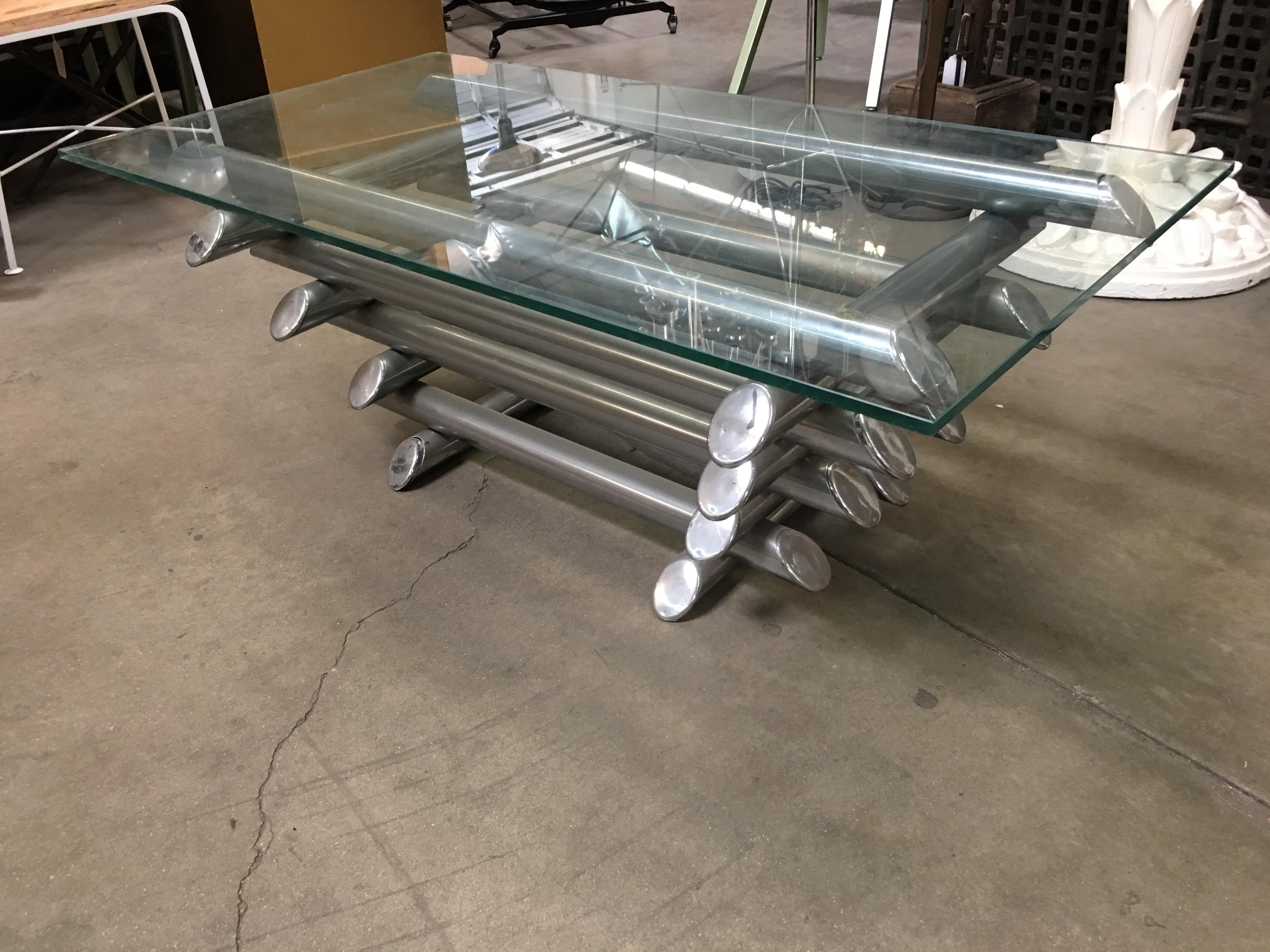 French Willy Rizzo Style Modern Chrome Tubular Stacked Cocktail Table, France