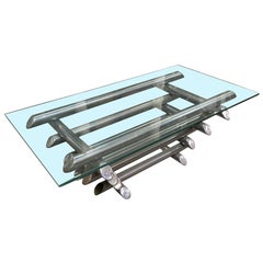 Vintage Willy Rizzo Style Modern Chrome Tubular Stacked Cocktail Table, France
