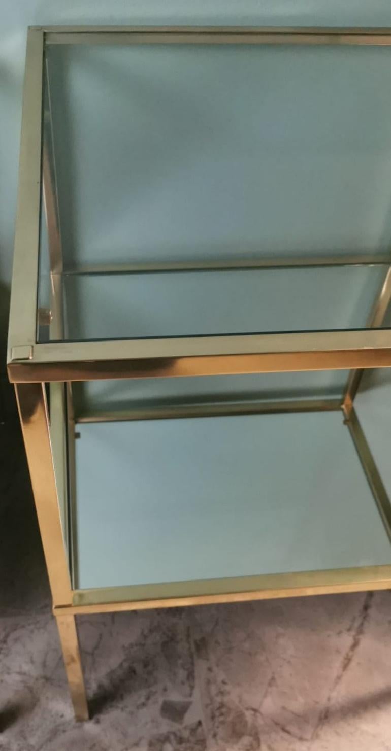 Paar italienische Couchtische aus Messing im italienischen Willy Rizzo-Stil mit Glas- und Spiegelplatten im Angebot 4
