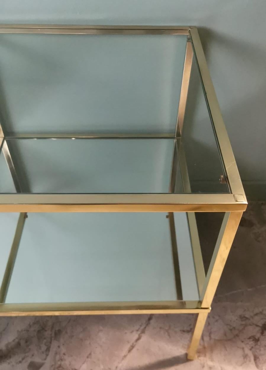 Paar italienische Couchtische aus Messing im italienischen Willy Rizzo-Stil mit Glas- und Spiegelplatten im Angebot 9
