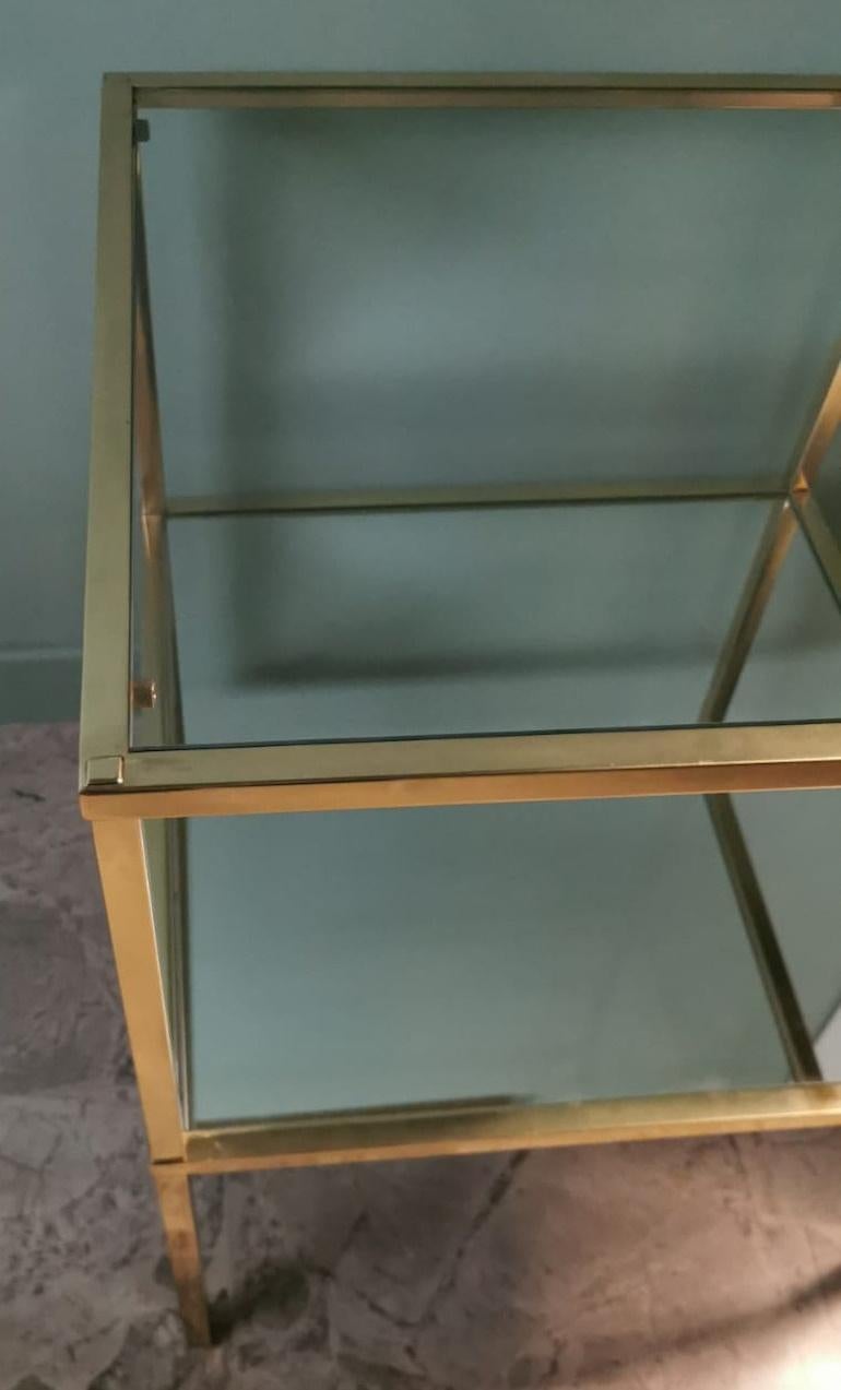 Paar italienische Couchtische aus Messing im italienischen Willy Rizzo-Stil mit Glas- und Spiegelplatten im Angebot 10