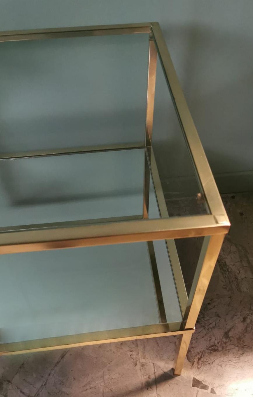 Paar italienische Couchtische aus Messing im italienischen Willy Rizzo-Stil mit Glas- und Spiegelplatten im Angebot 11