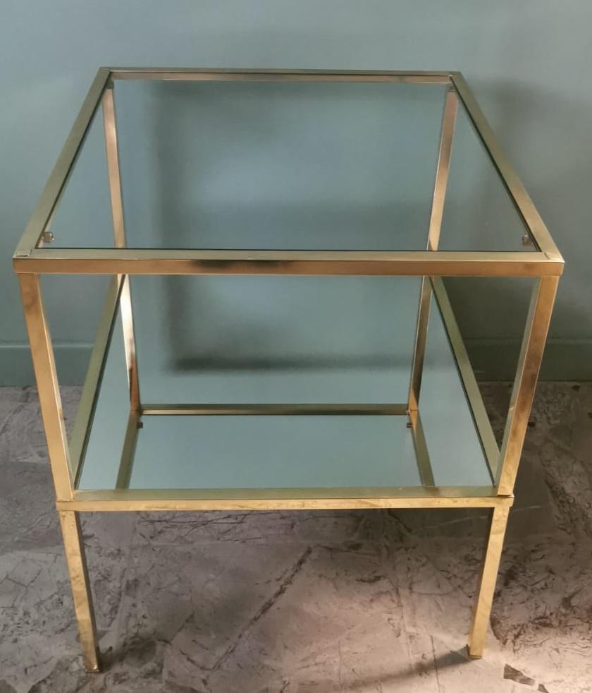Paar italienische Couchtische aus Messing im italienischen Willy Rizzo-Stil mit Glas- und Spiegelplatten im Zustand „Gut“ im Angebot in Prato, Tuscany