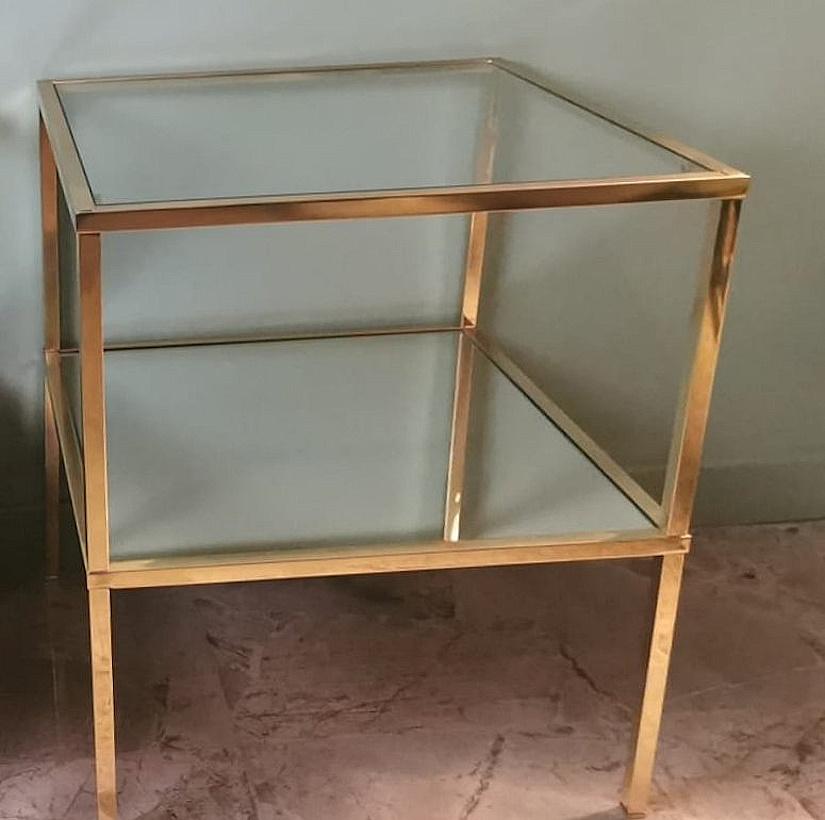 Paar italienische Couchtische aus Messing im italienischen Willy Rizzo-Stil mit Glas- und Spiegelplatten im Angebot 2