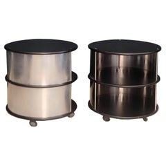 Paire de style Willy Rizzo  Tables basses en bois et aluminium, Italie années 1970