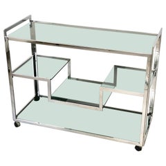 Willy Rizzo Style Serving Cart Trolley, Chrome and Smoked Glass, Italy, 1970s