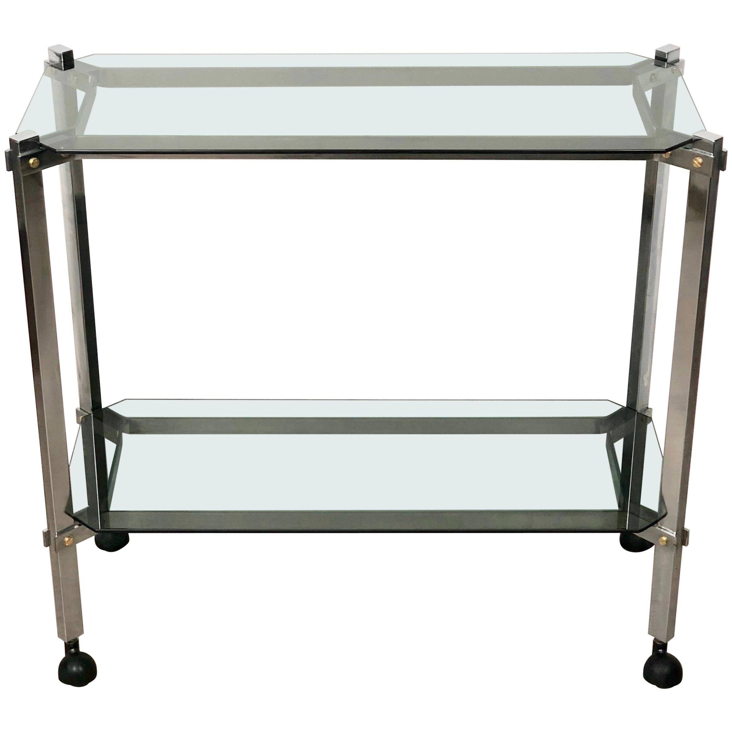 Willy Rizzo style Serving Cart Trolley in Chrome and Smoked Glass, Italy, 1970s