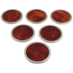 Willy Rizzo Style Tortoise Lucite Chrome Coaster, 6 pieces