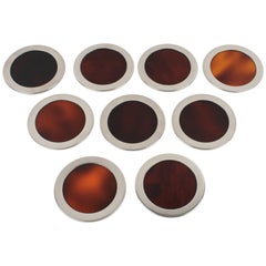 Willy Rizzo Style Tortoise Lucite Chrome Coasters set of 9 pieces