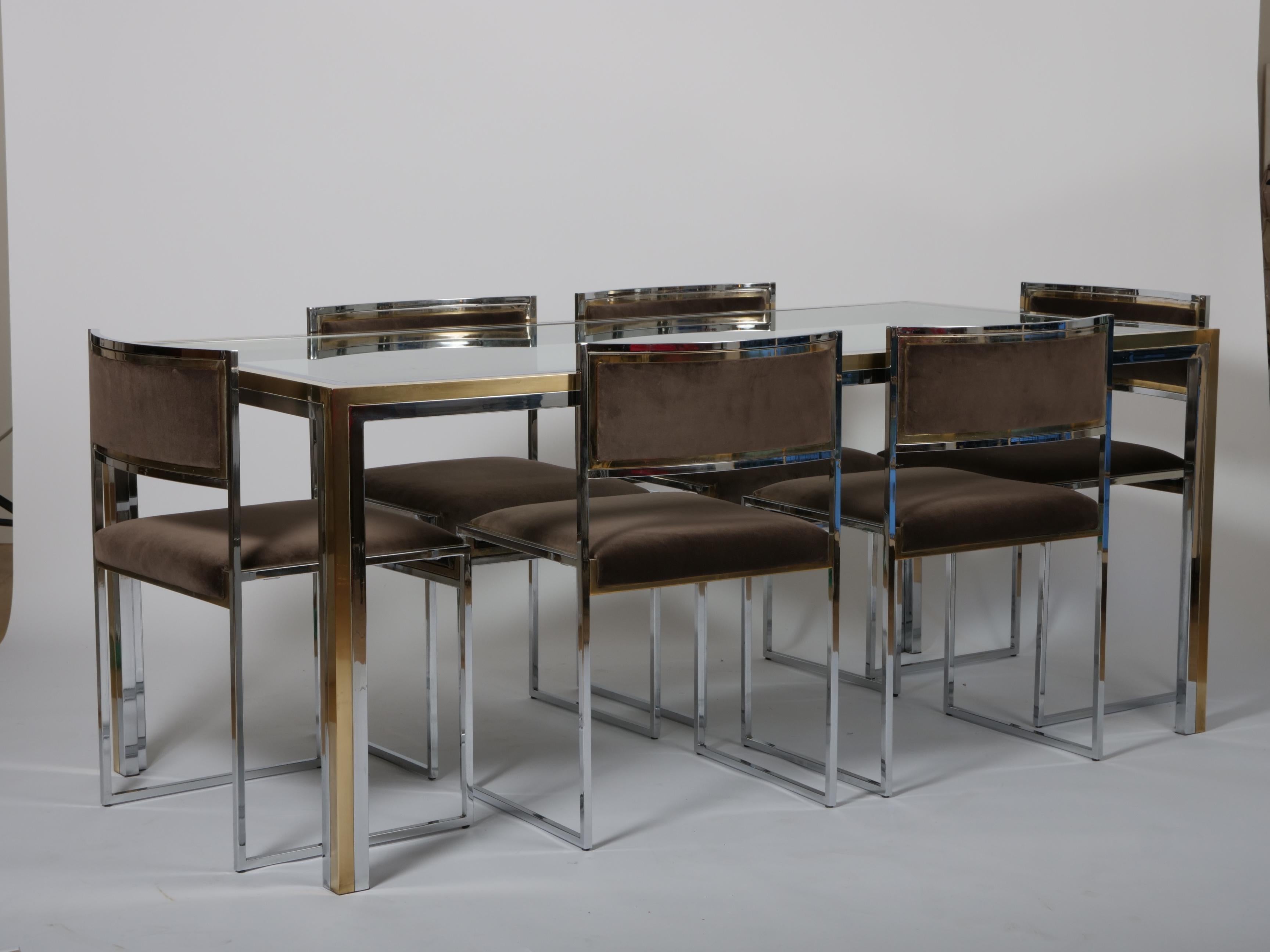 Mid-Century Modern Table et six chaises Willy Rizzo. Italie c1970 en vente