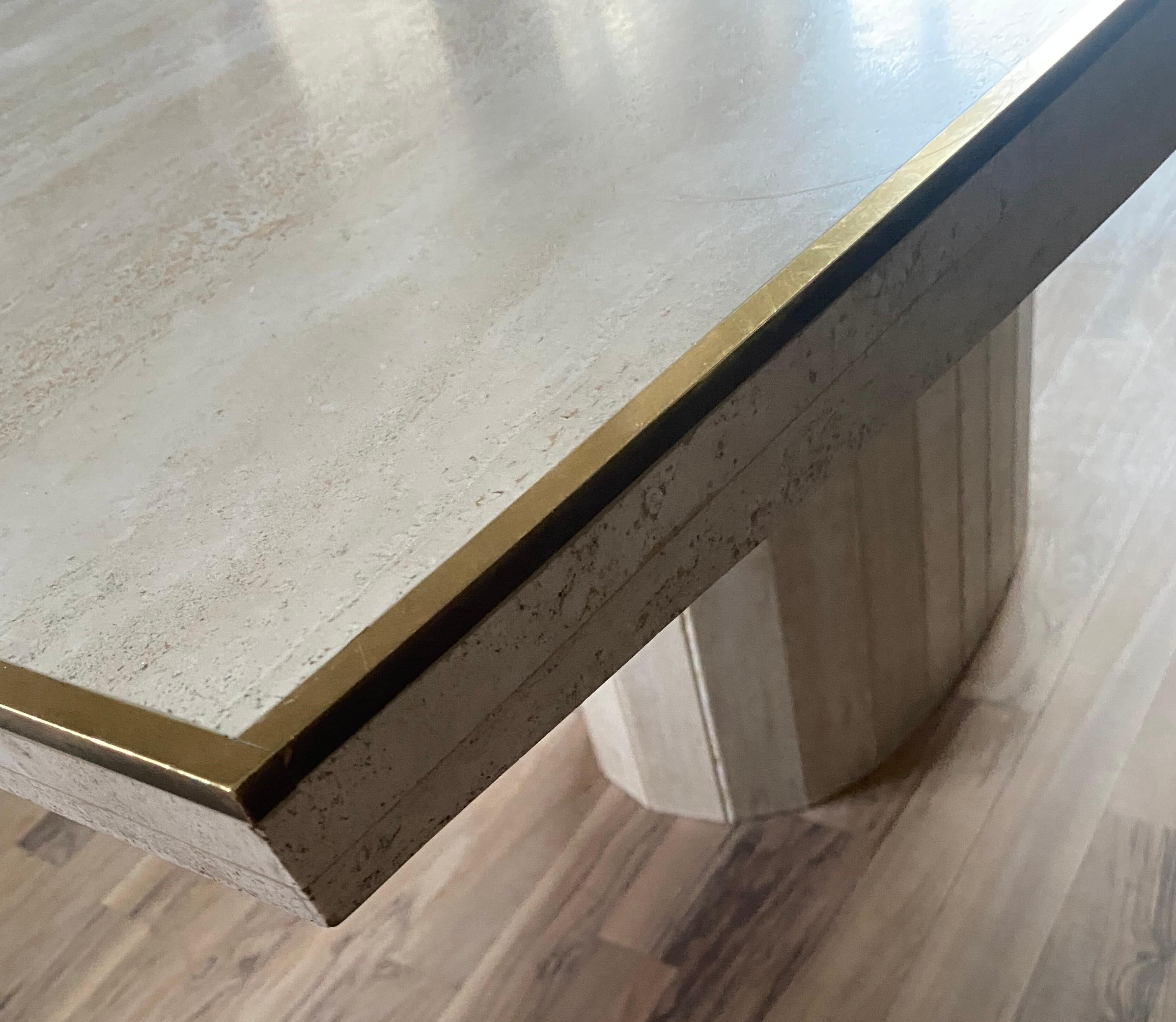 Willy Rizzo Table Dining Room Table Barrel Shape Travertine and Brass, 1975 6