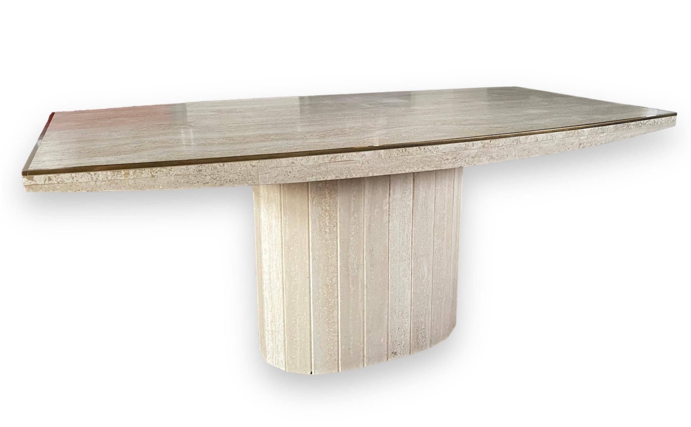 Willy Rizzo Table Dining Room Table Barrel Shape Travertine and Brass, 1975 7