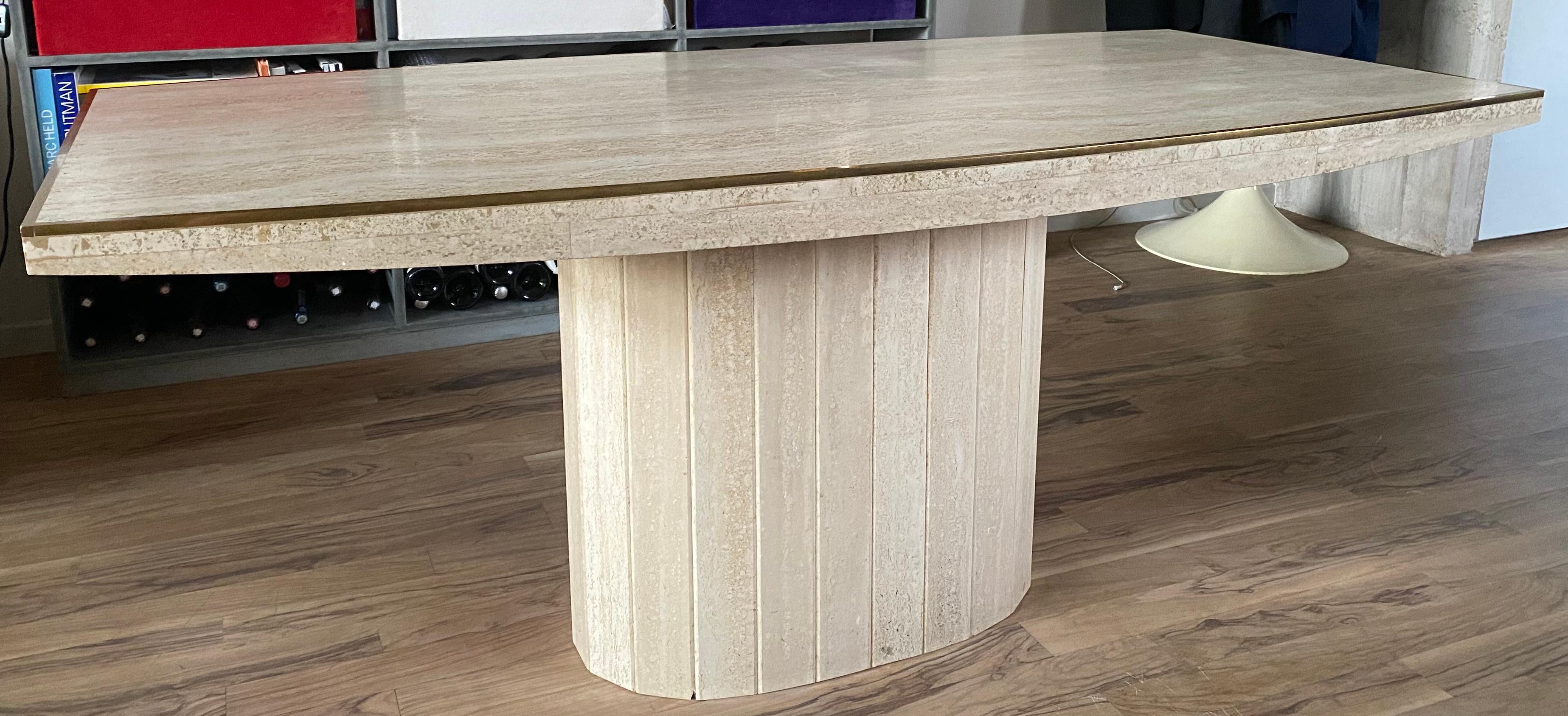 Willy Rizzo Table Dining Room Table Barrel Shape Travertine and Brass, 1975 9