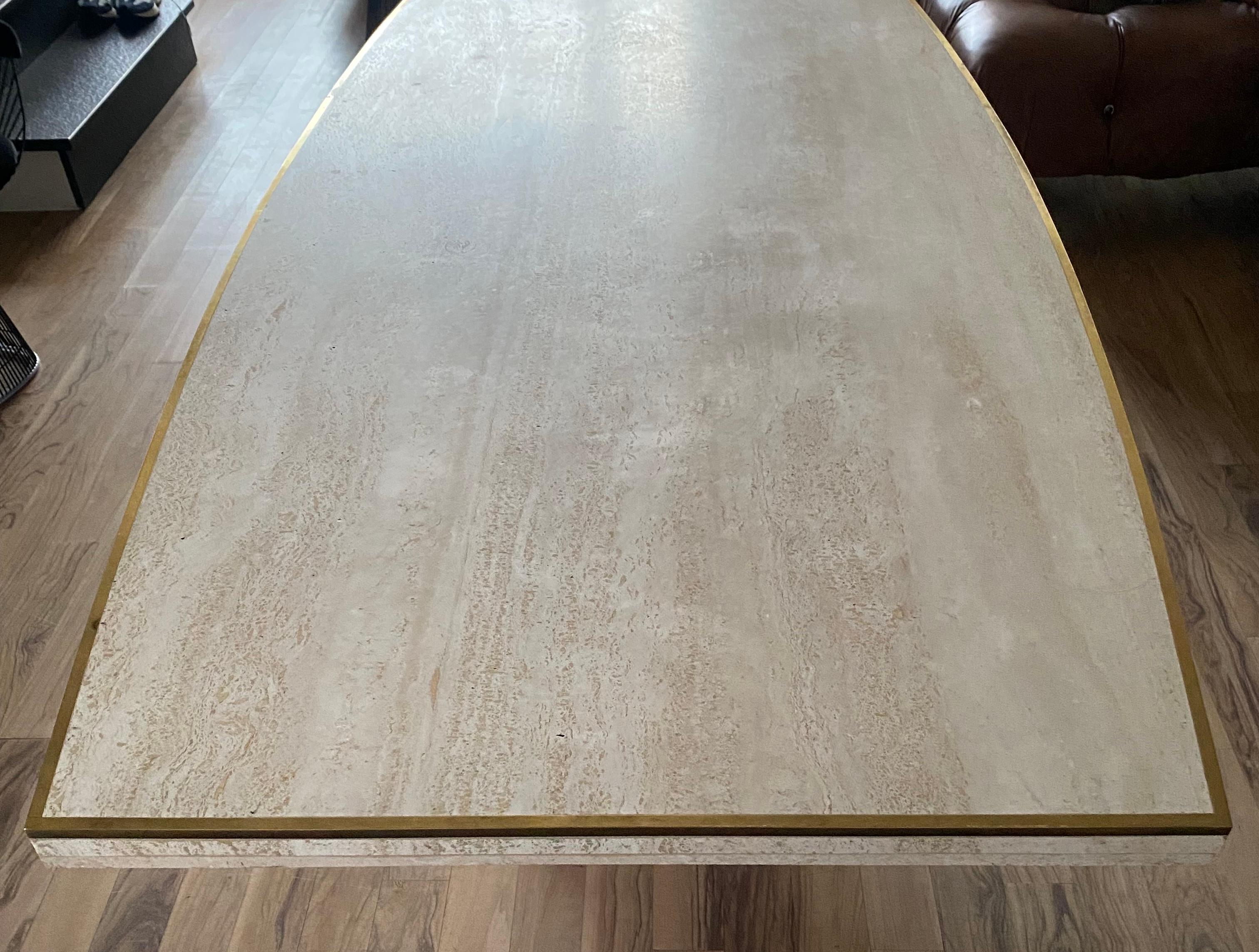 Willy Rizzo Table Dining Room Table Barrel Shape Travertine and Brass, 1975 10