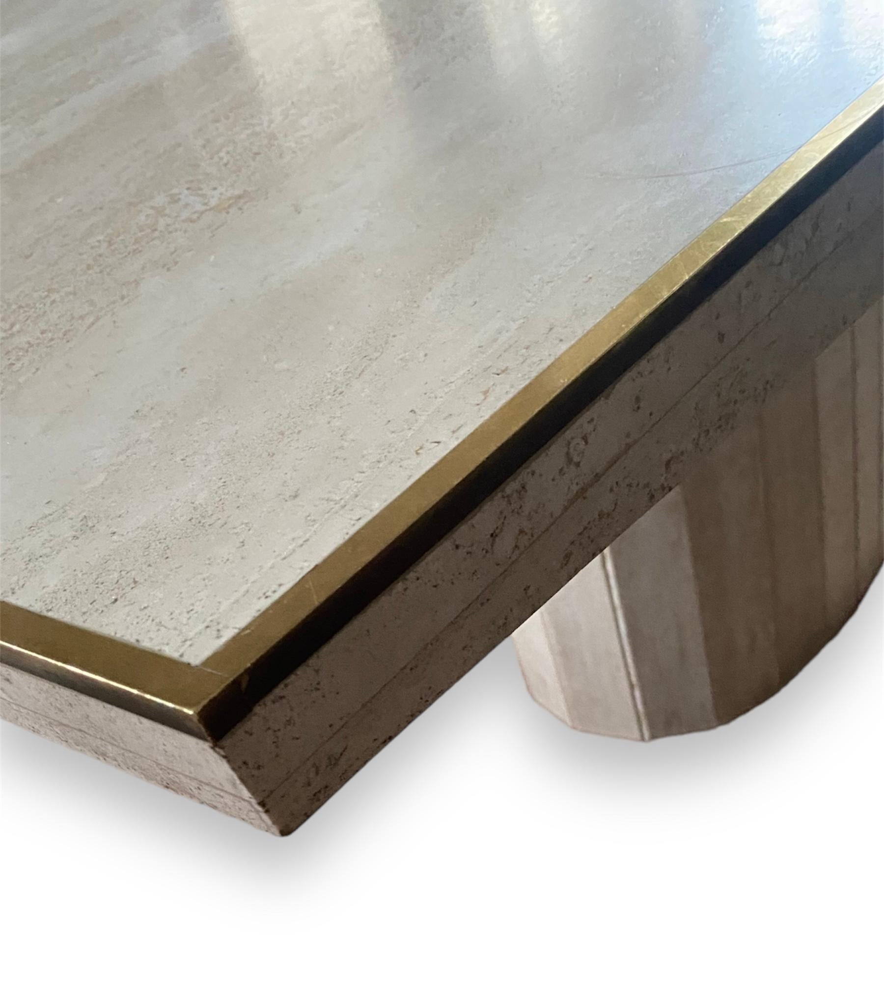 Willy Rizzo Table Dining Room Table Barrel Shape Travertine and Brass, 1975 1