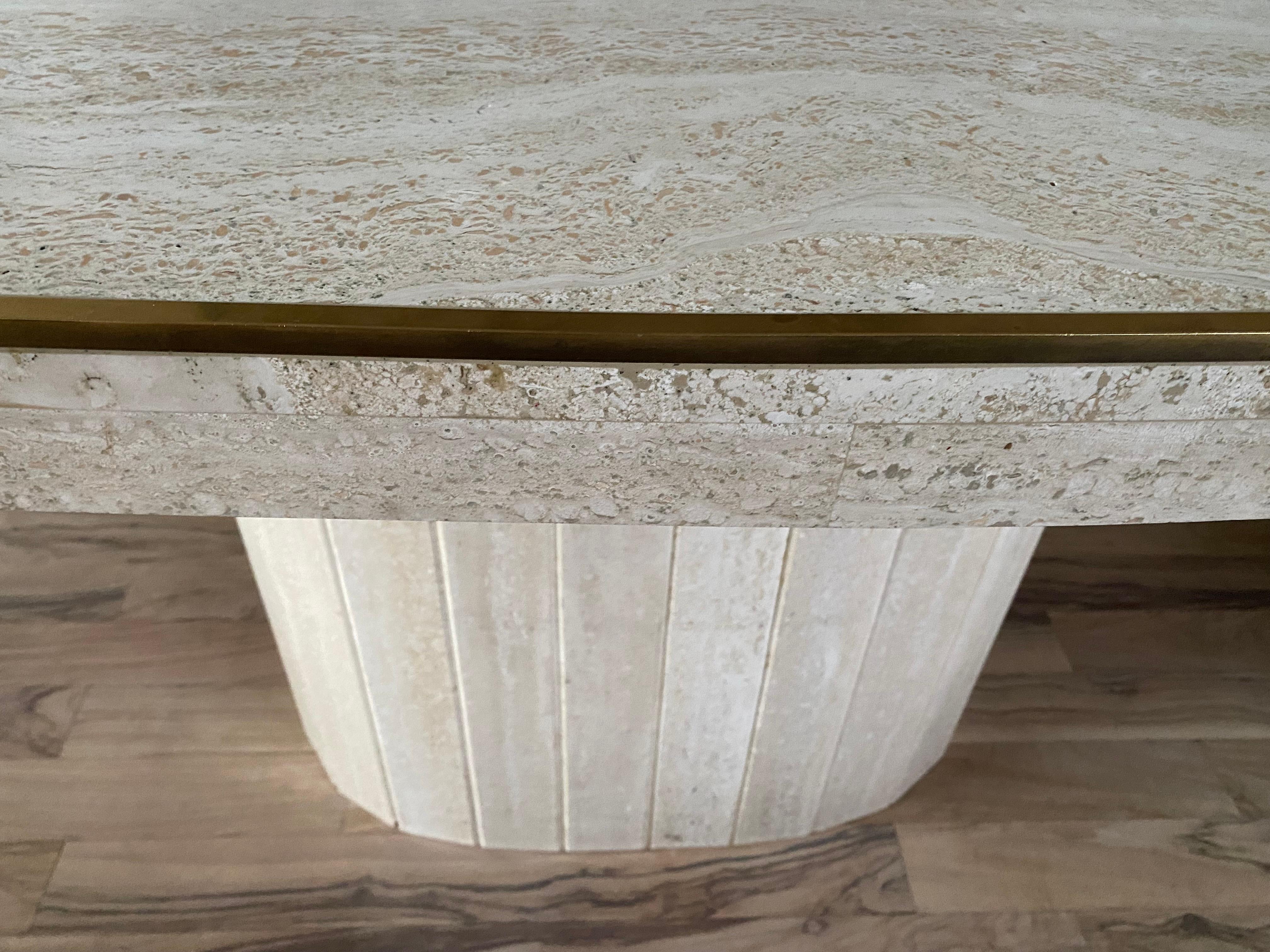 Willy Rizzo Table Dining Room Table Barrel Shape Travertine and Brass, 1975 2