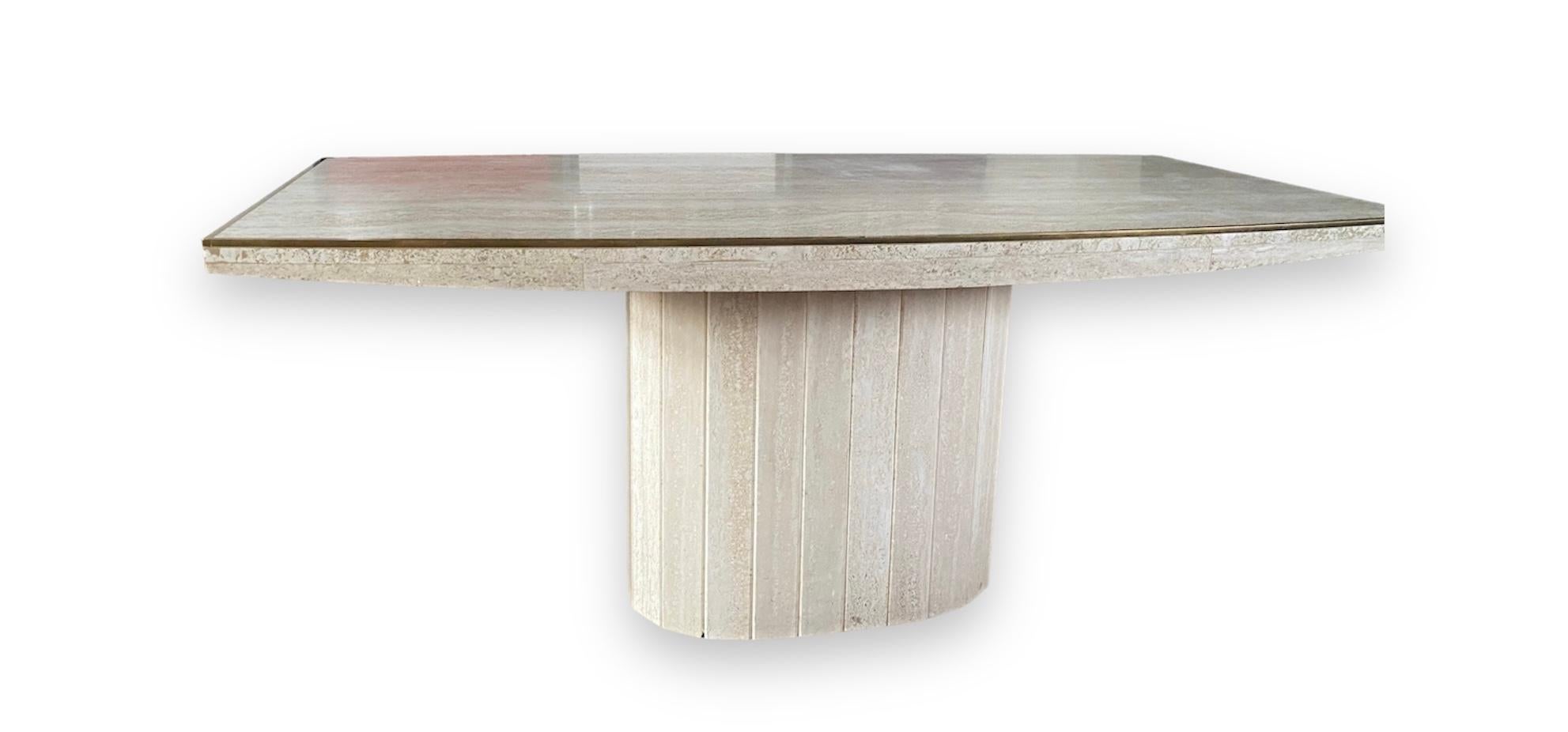 Willy Rizzo Table Dining Room Table Barrel Shape Travertine and Brass, 1975 3