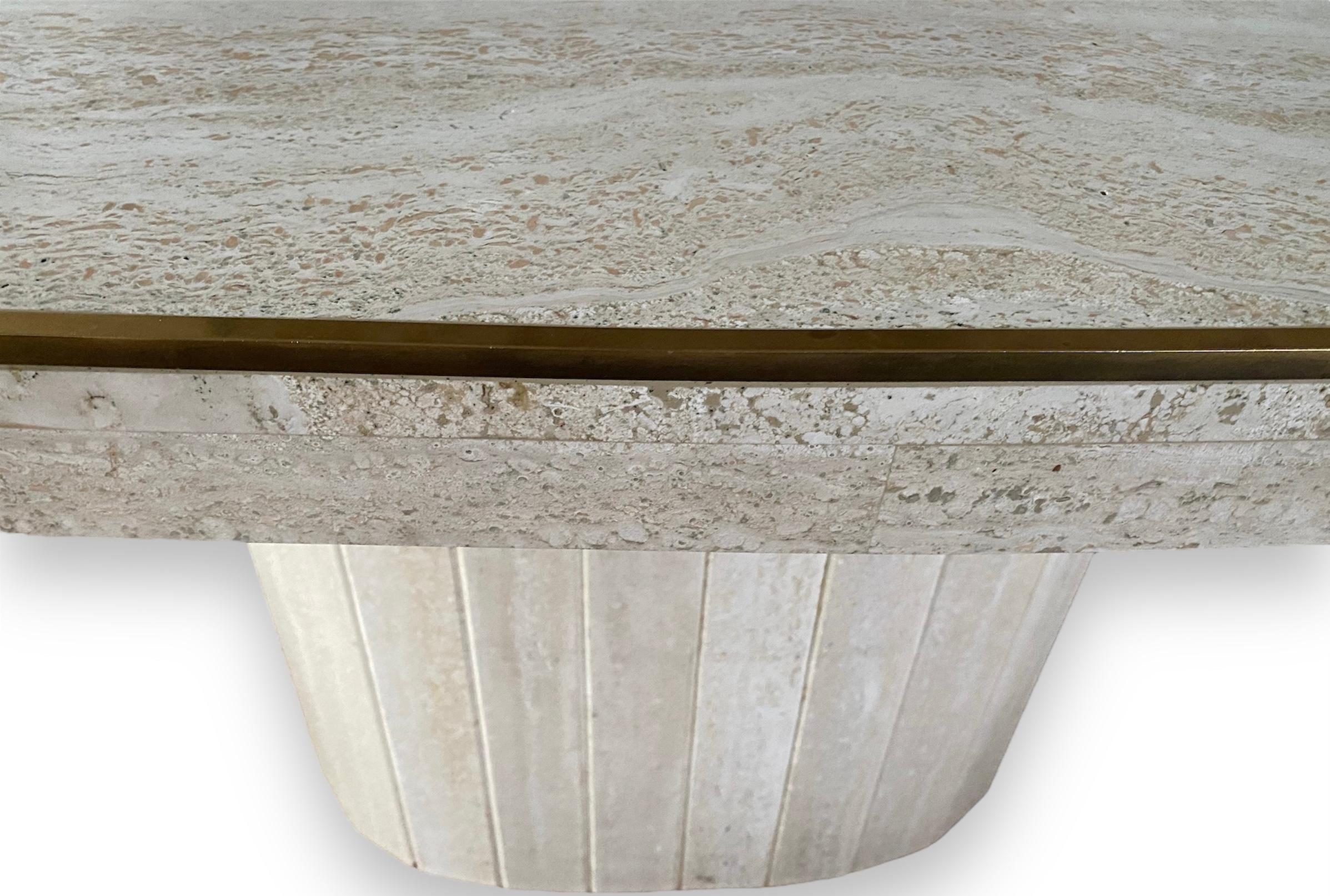 Willy Rizzo Table Dining Room Table Barrel Shape Travertine and Brass, 1975 4