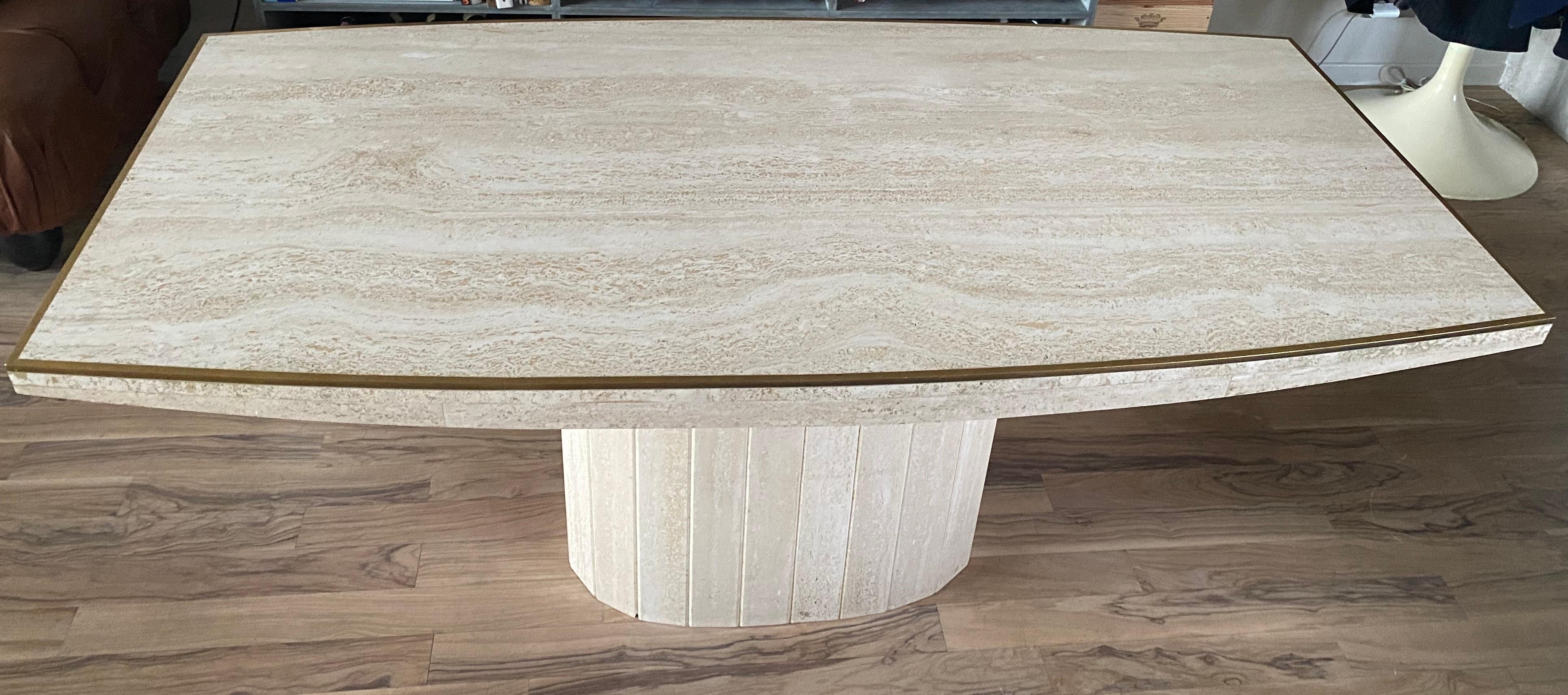 Willy Rizzo Table Dining Room Table Barrel Shape Travertine and Brass, 1975 5