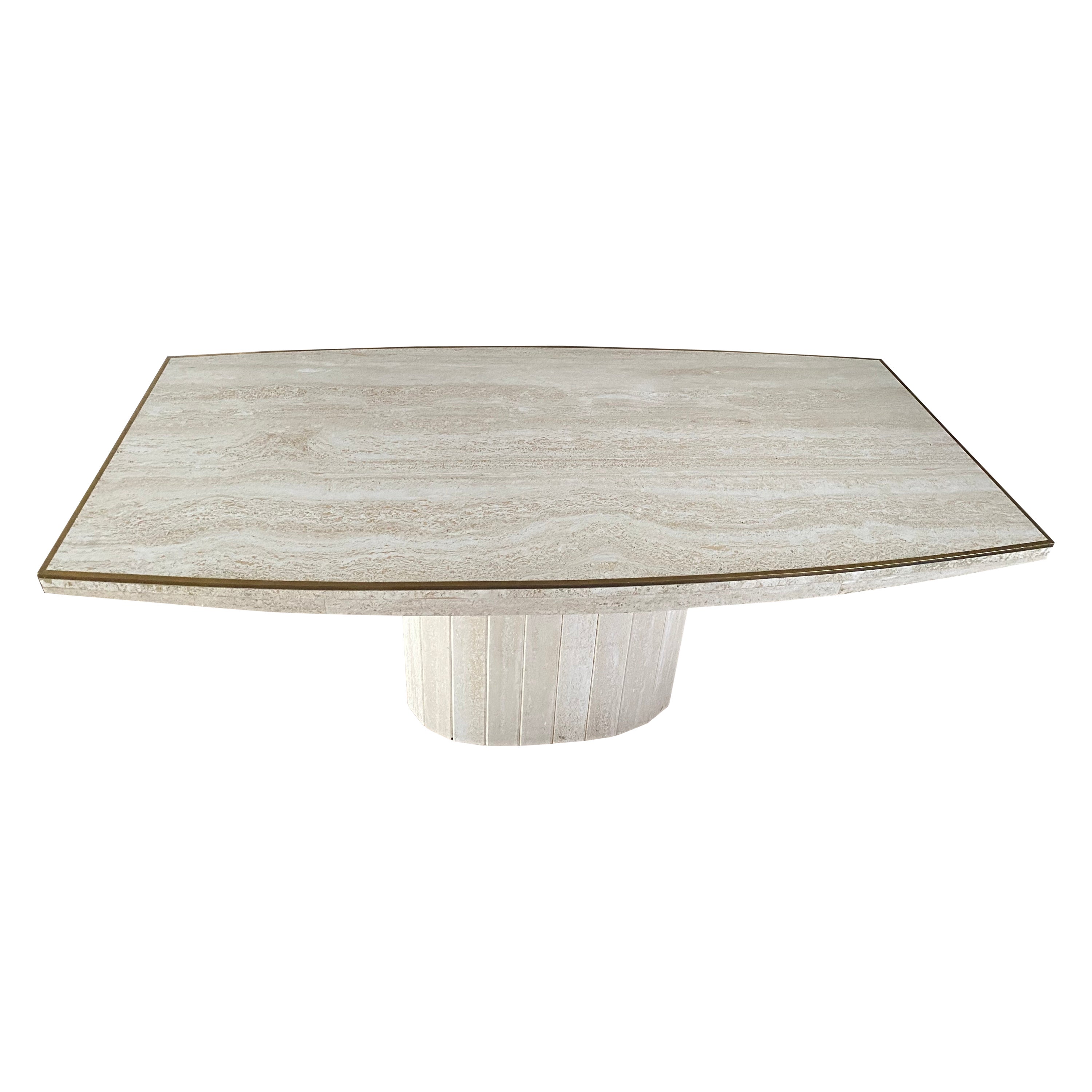 Willy Rizzo Table Dining Room Table Barrel Shape Travertine and Brass, 1975