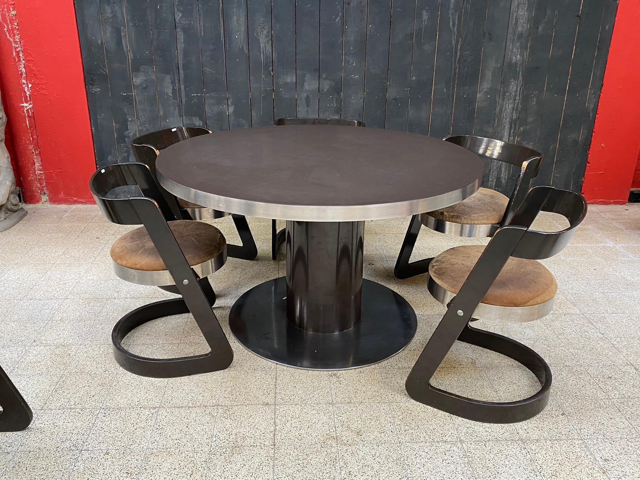 Willy Rizzo, Tisch aus lackiertem Holz und Stahl für Mario Sabot, Italien im Angebot 3