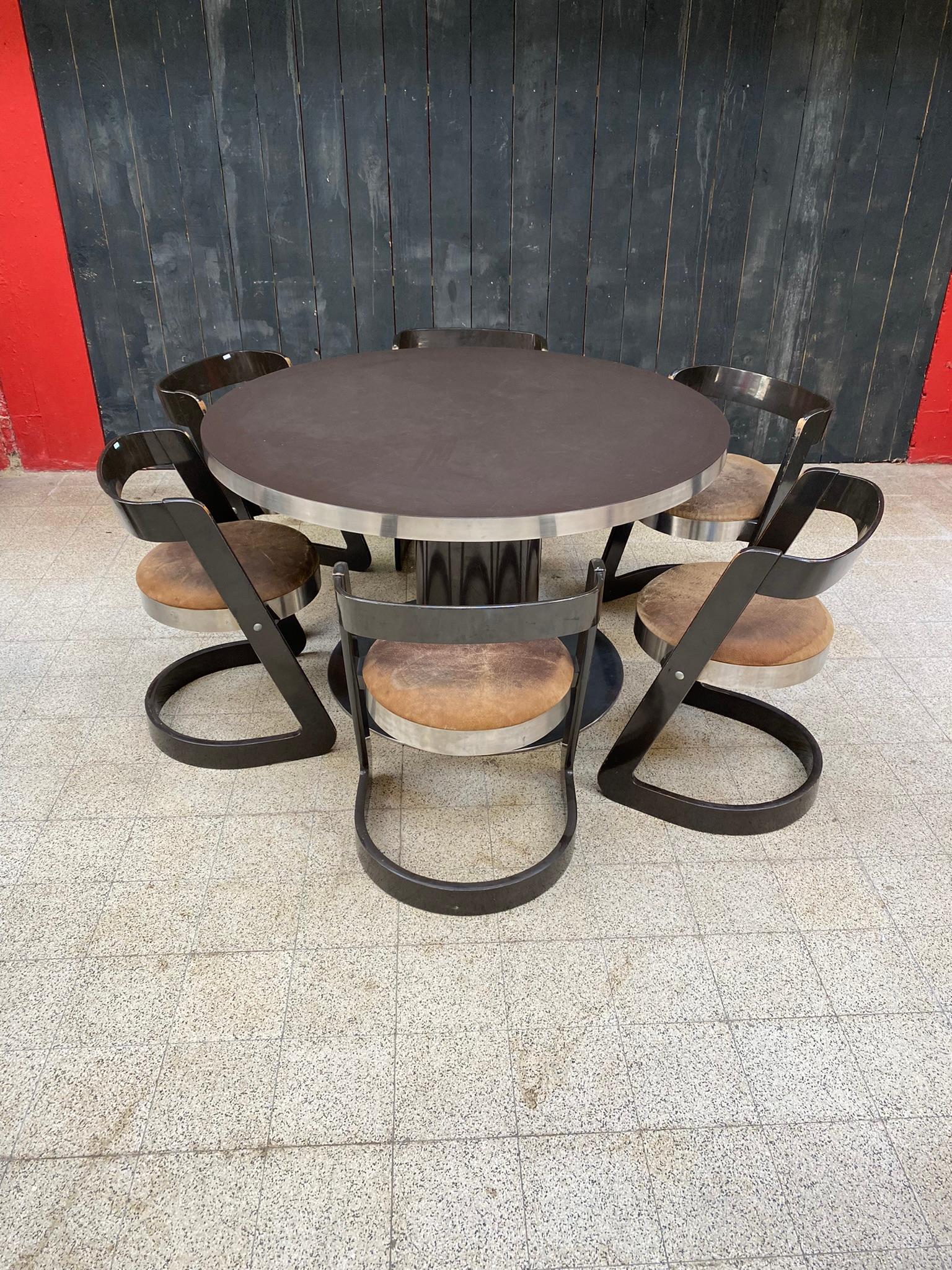 Willy Rizzo, Tisch aus lackiertem Holz und Stahl für Mario Sabot, Italien im Angebot 2
