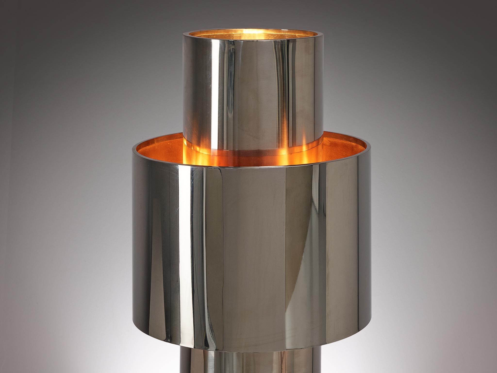 Post-Modern Willy Rizzo Table Lamp in Chrome and Copper