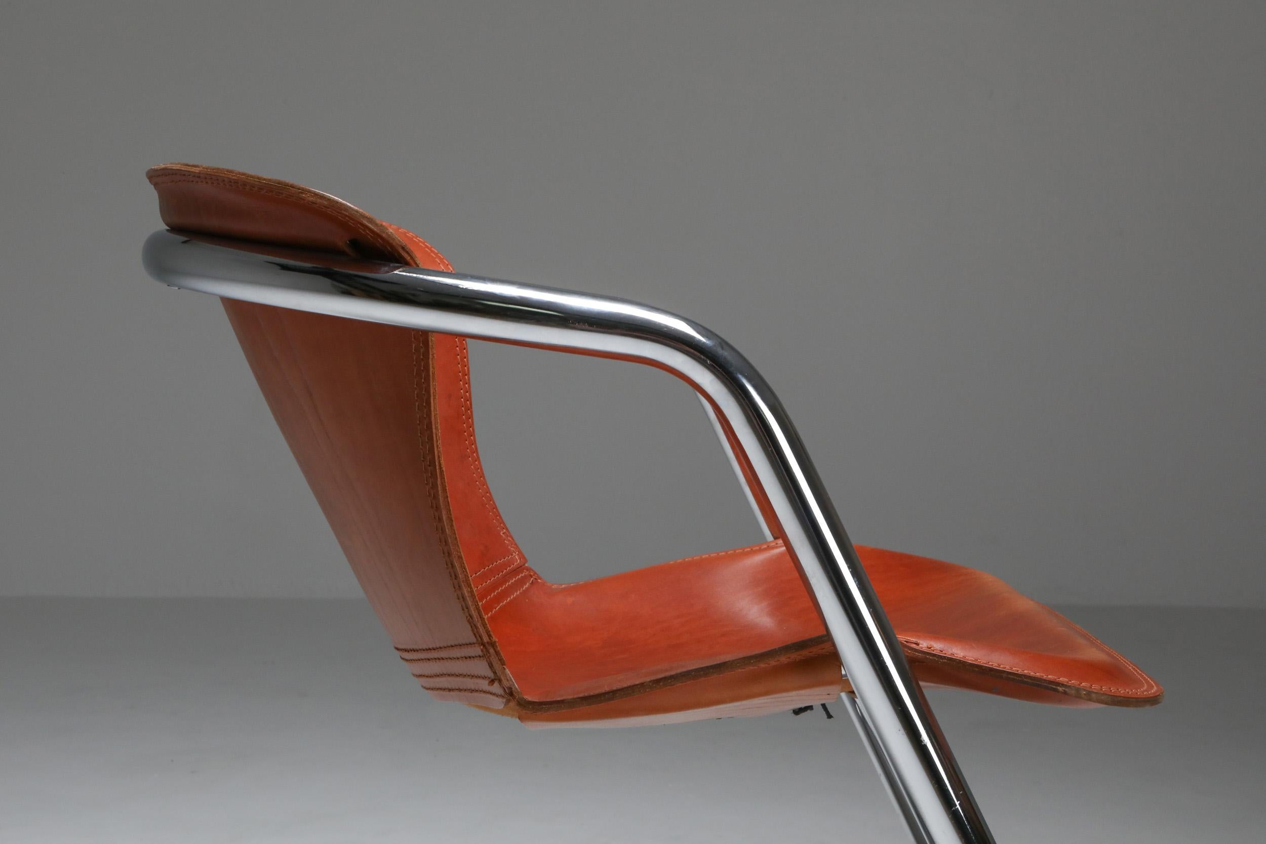 Willy Rizzo Tan Leather Armchairs for Cidue 8