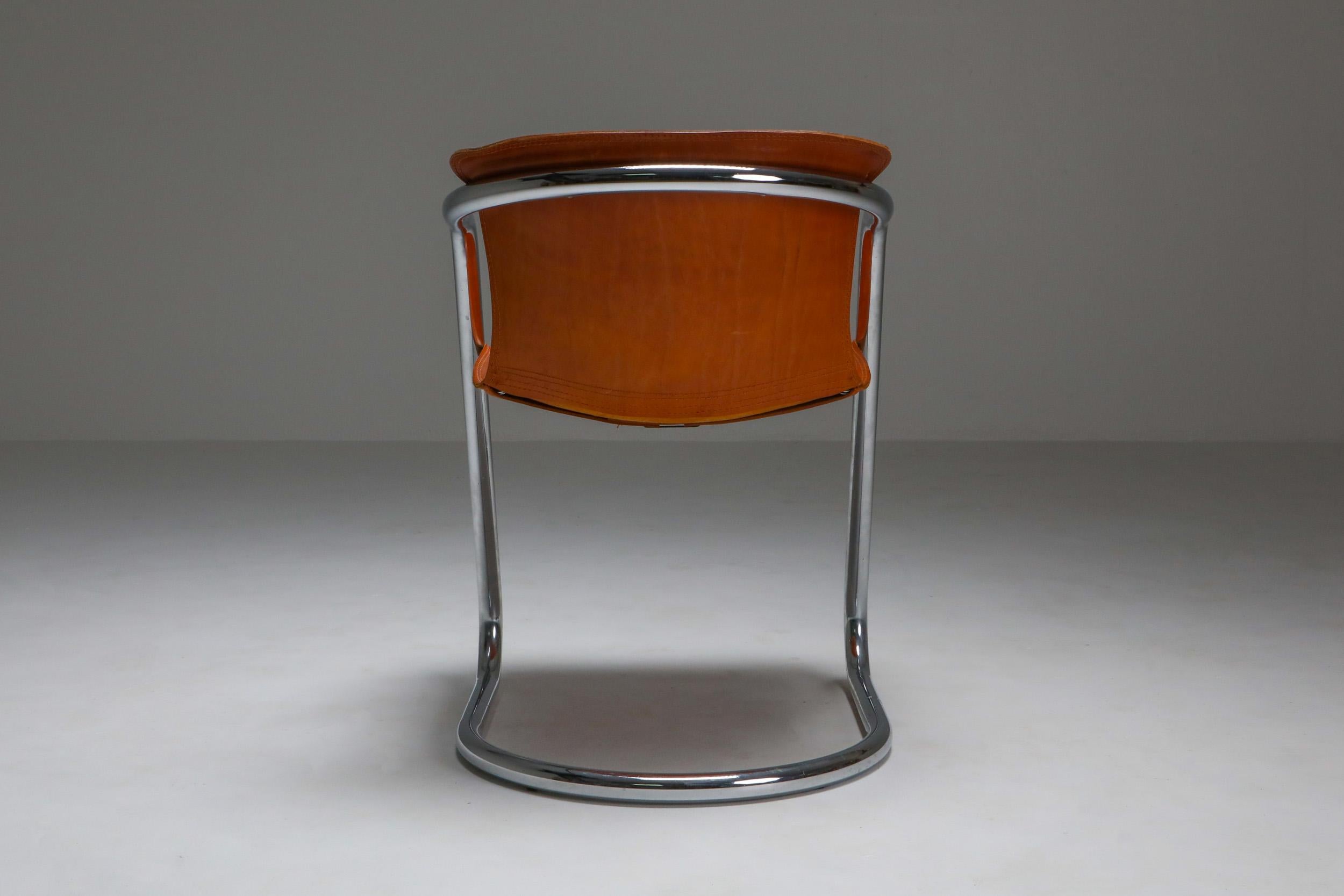 Willy Rizzo Tan Leather Chairs for Cidue 4