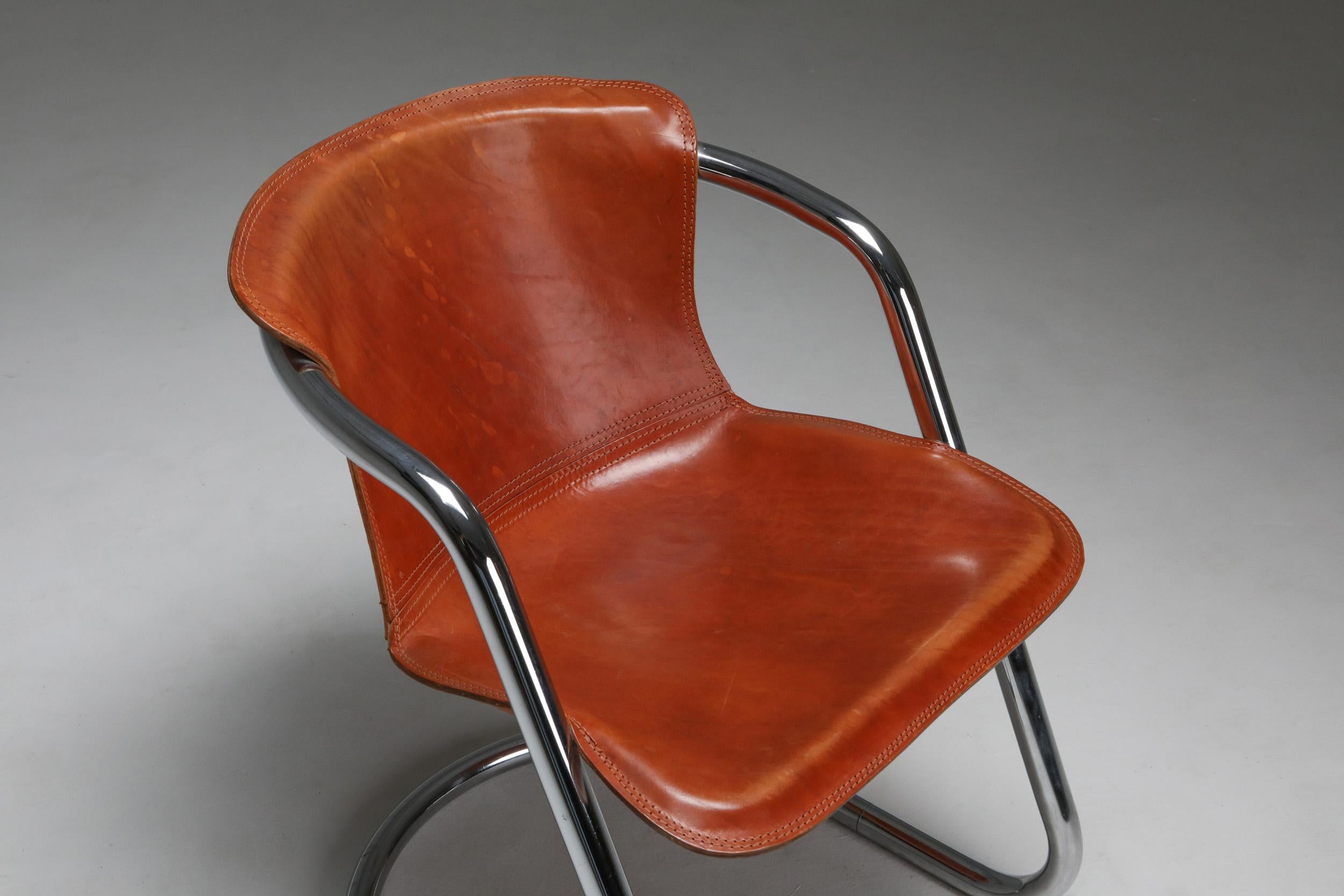 Willy Rizzo Tan Leather Chairs for Cidue 6