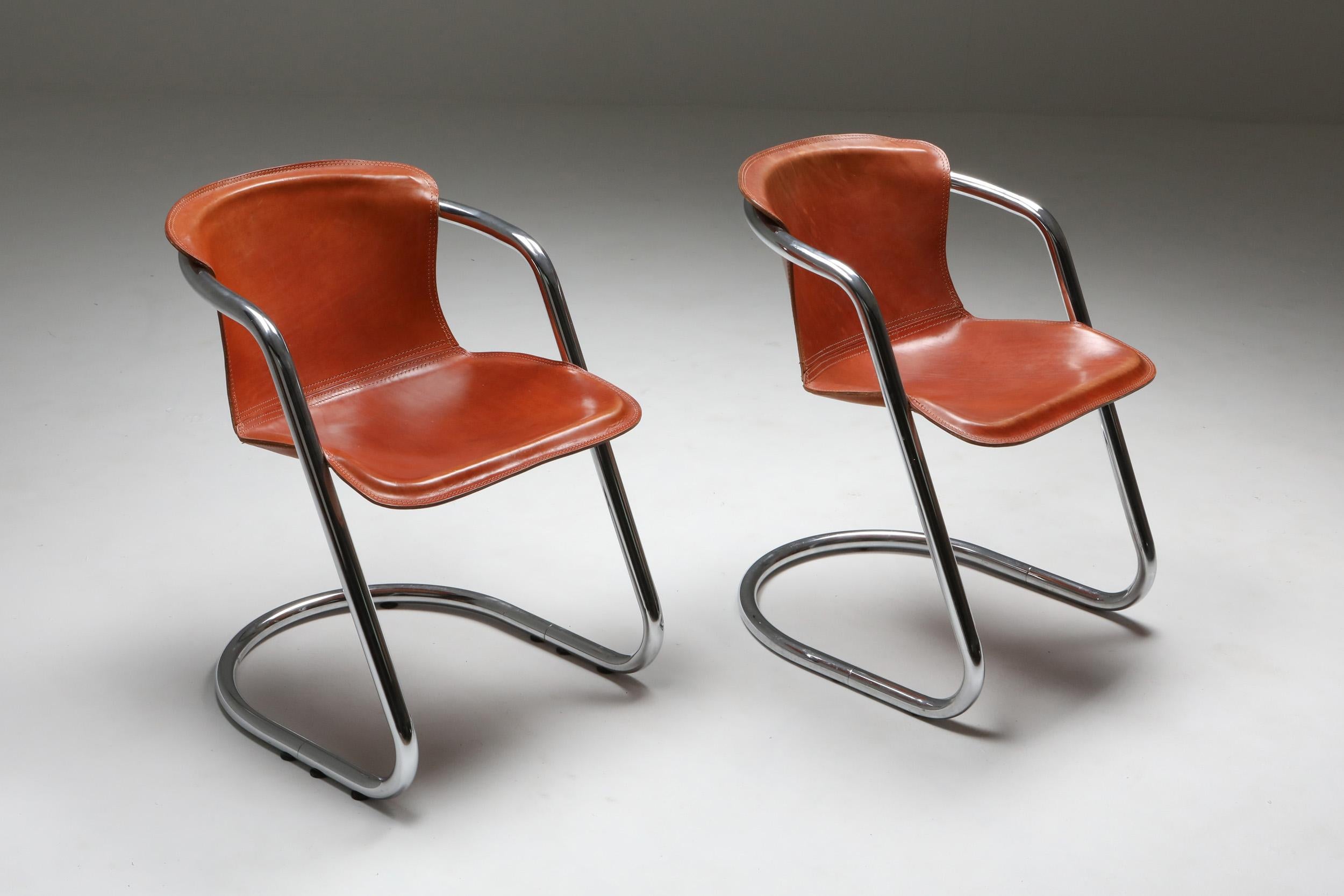 Willy Rizzo Tan Leather Chairs for Cidue 1