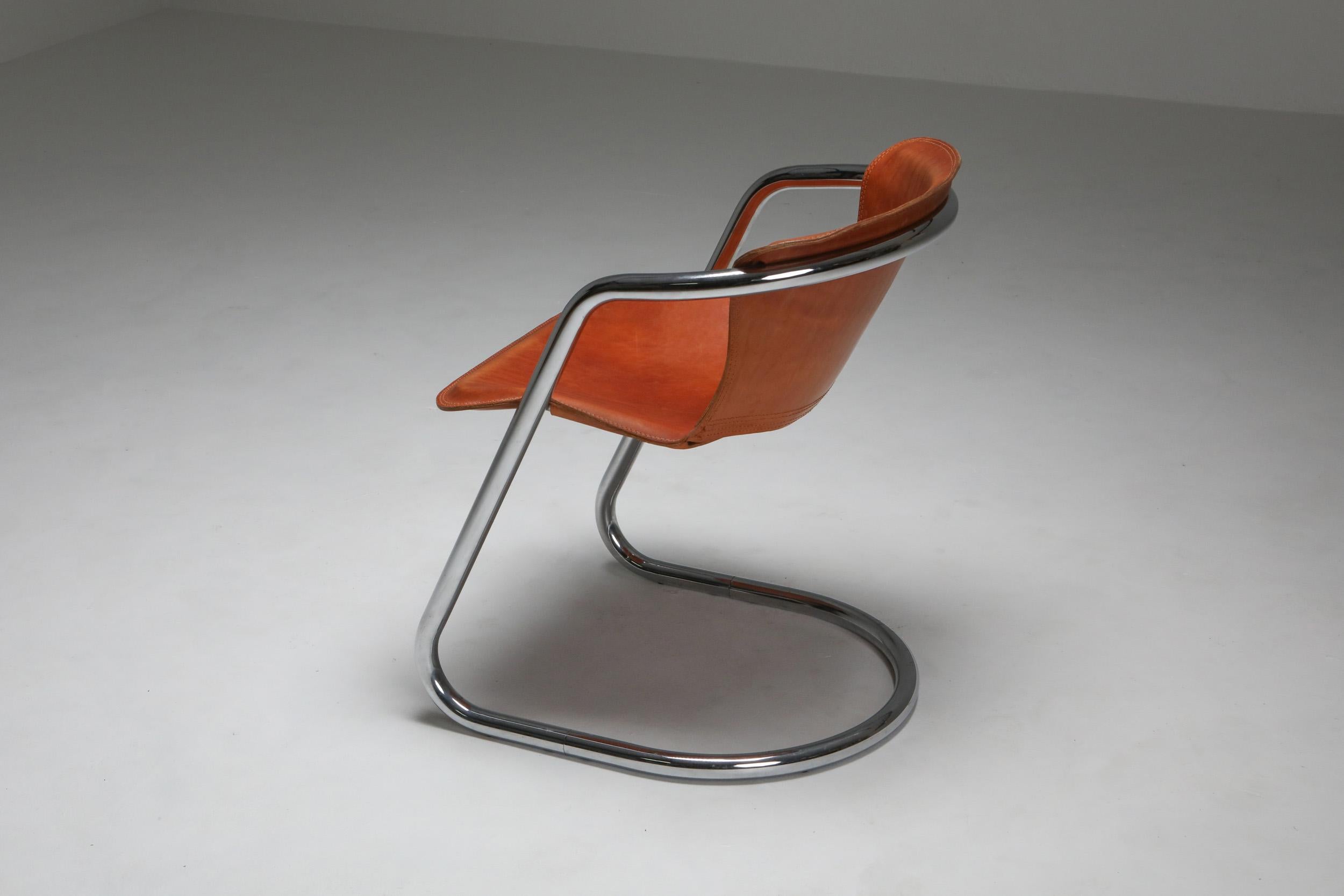 Willy Rizzo Tan Leather Chairs for Cidue 2