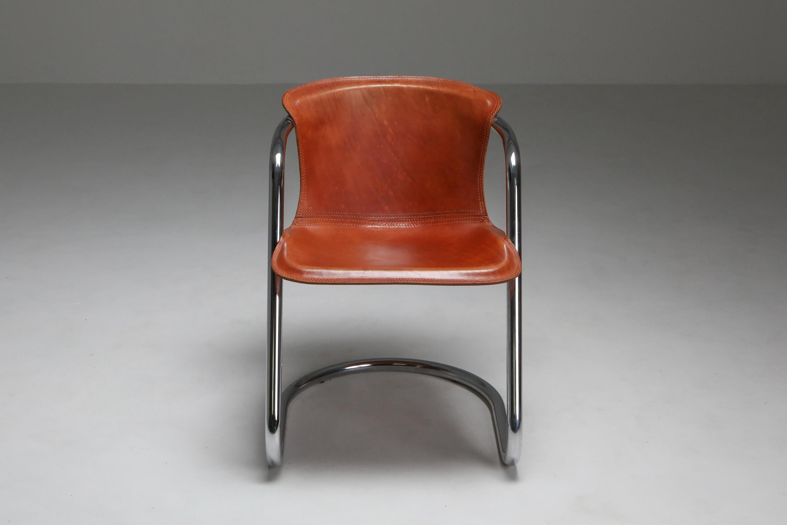 Willy Rizzo Tan Leather Chairs for Cidue 3